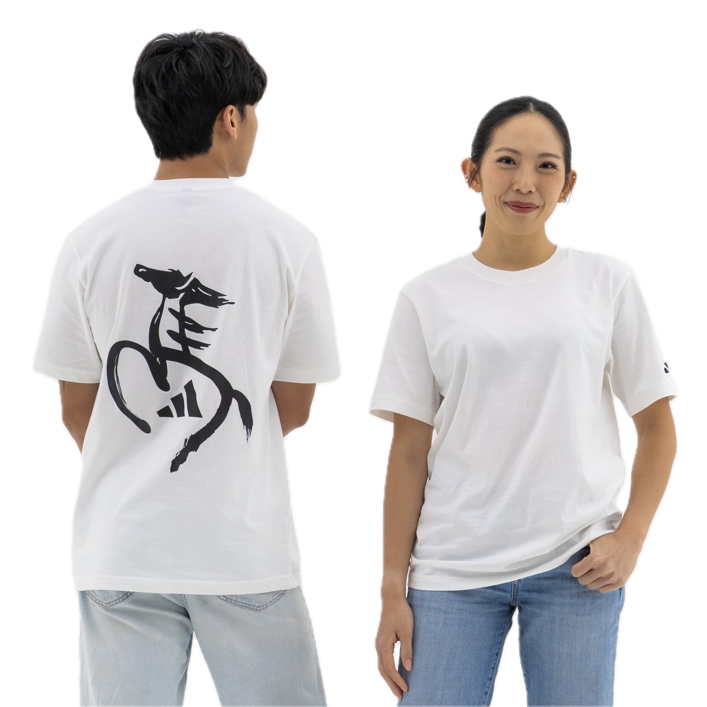 adidas Year Of The Horse Calligraphy T-Shirt White with bold horse graphic and adidas branding