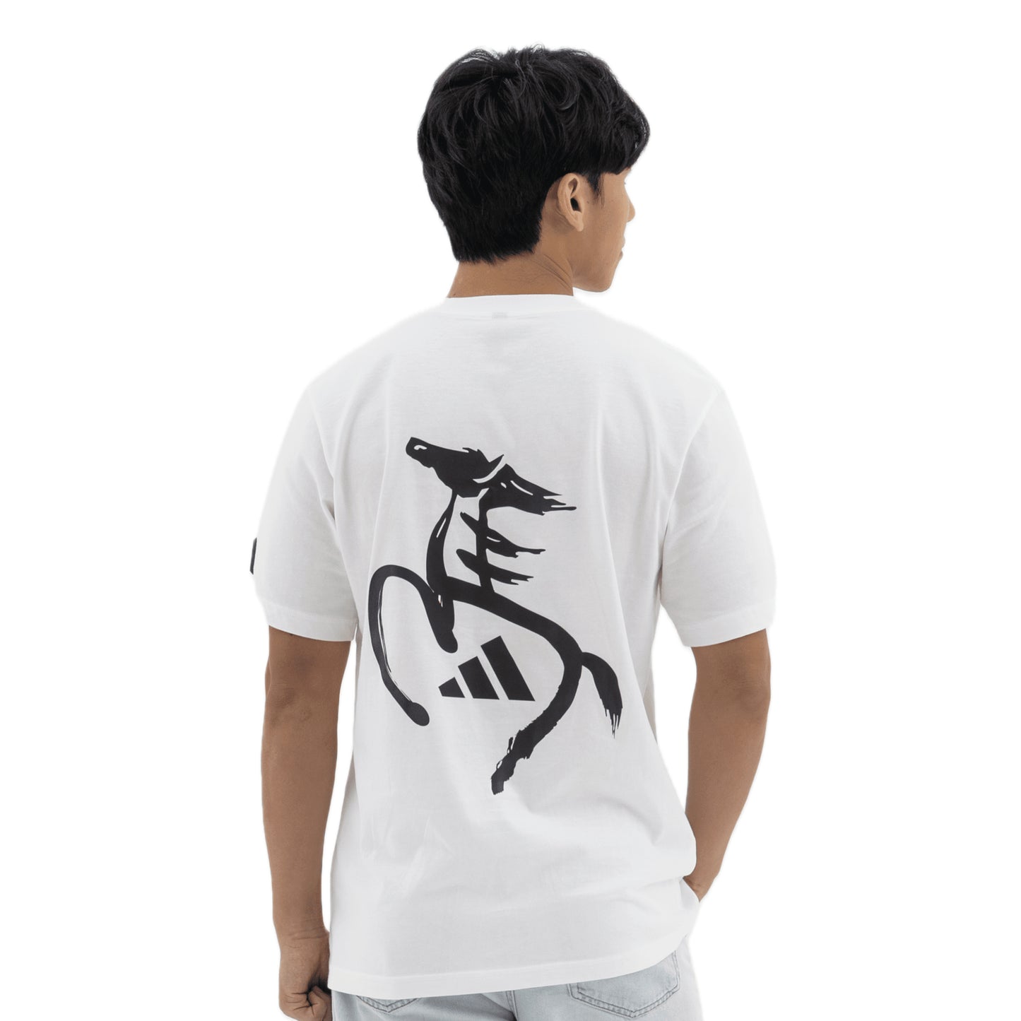 adidas Year Of The Horse Calligraphy T-Shirt White with bold horse graphic and adidas branding