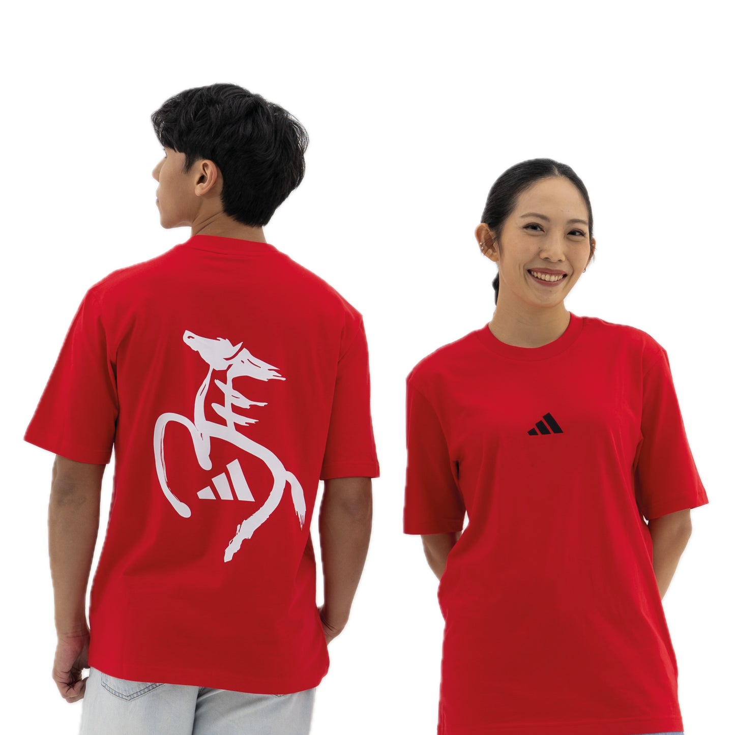 adidas Year Of The Horse Calligraphy T-Shirt Red with bold horse graphic and adidas branding