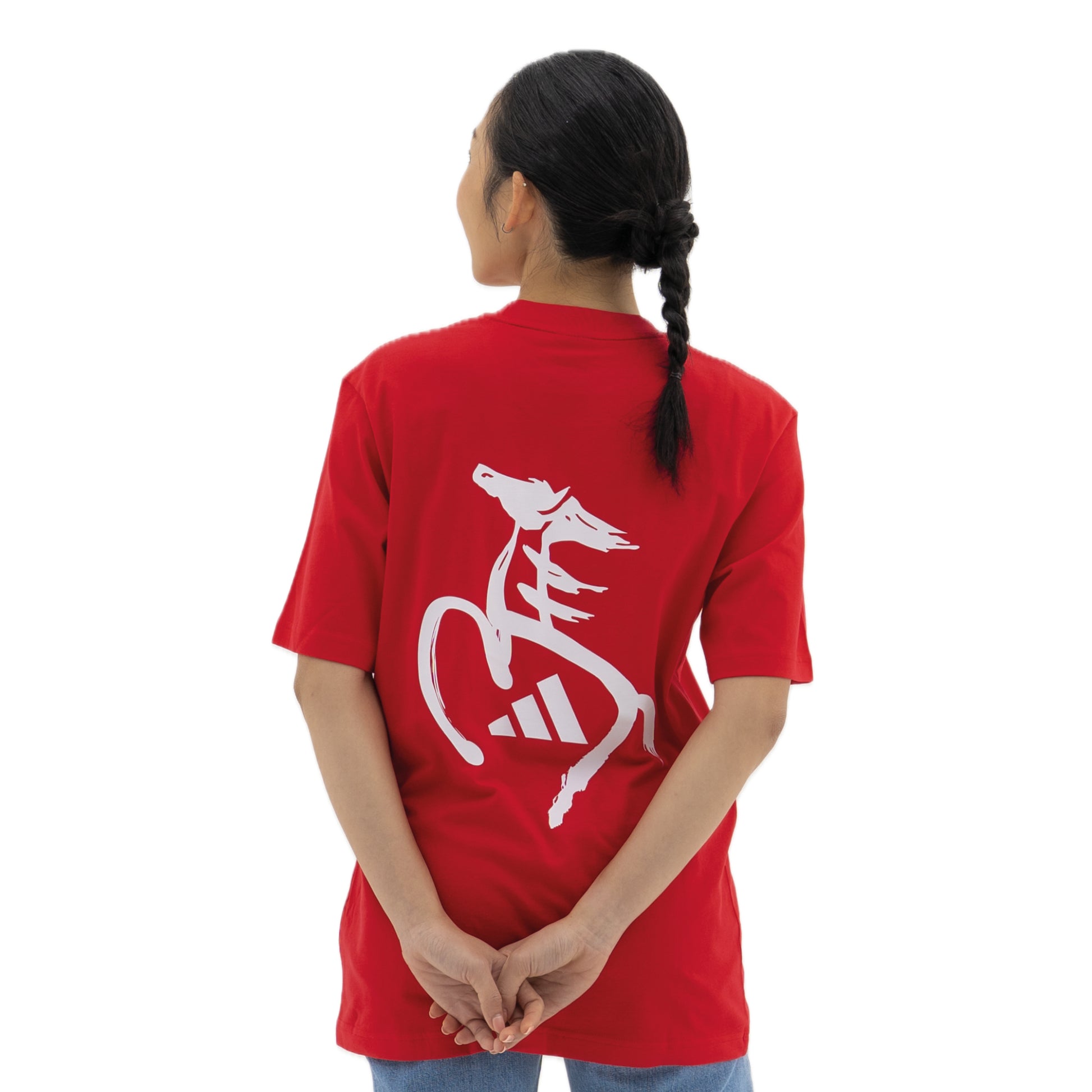 adidas Year Of The Horse Calligraphy T-Shirt Red with bold horse graphic and adidas branding