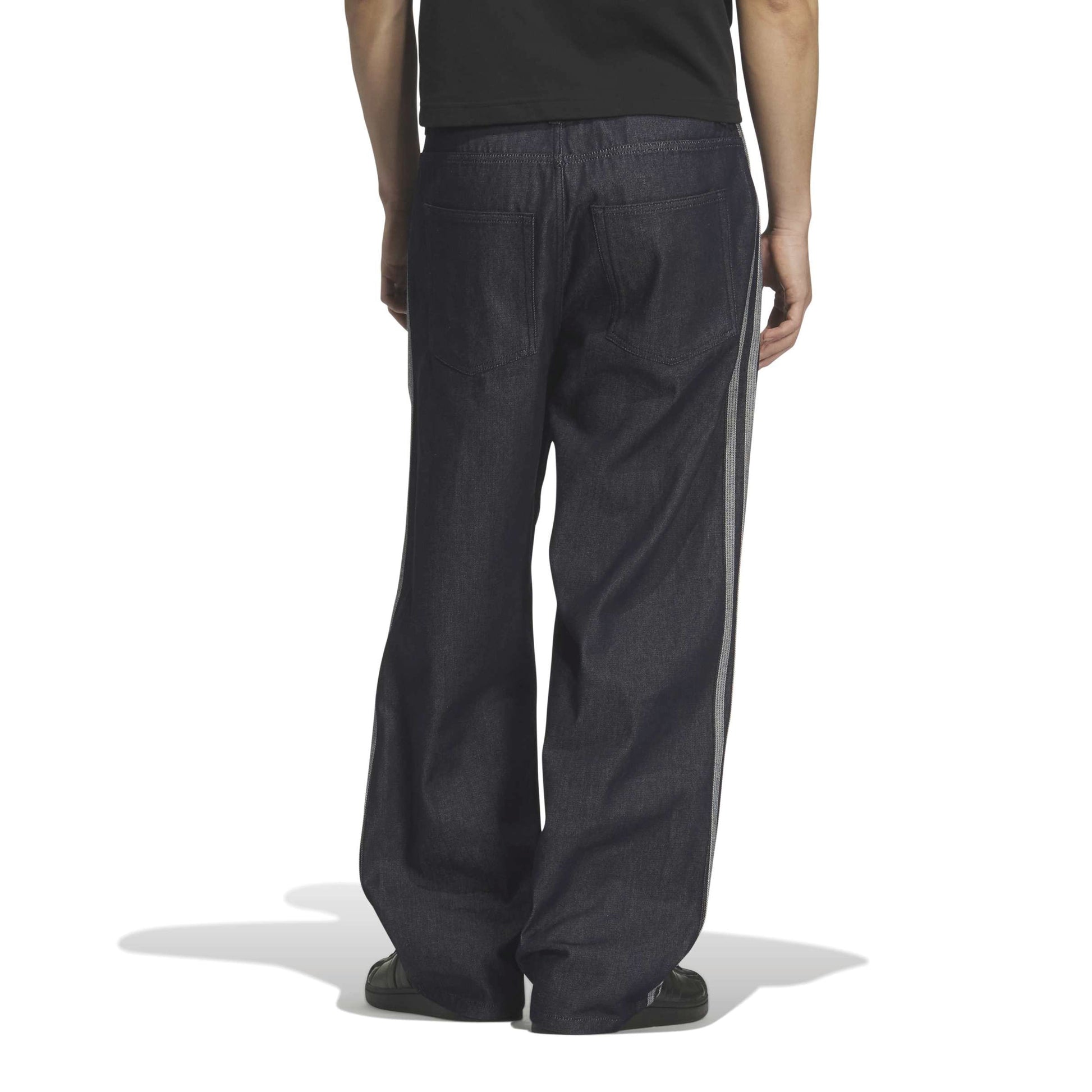 adidas Denim Firebird Track Pants Indigo Denim with premium denim fabric relaxed fit and signature adidas 3-Stripes