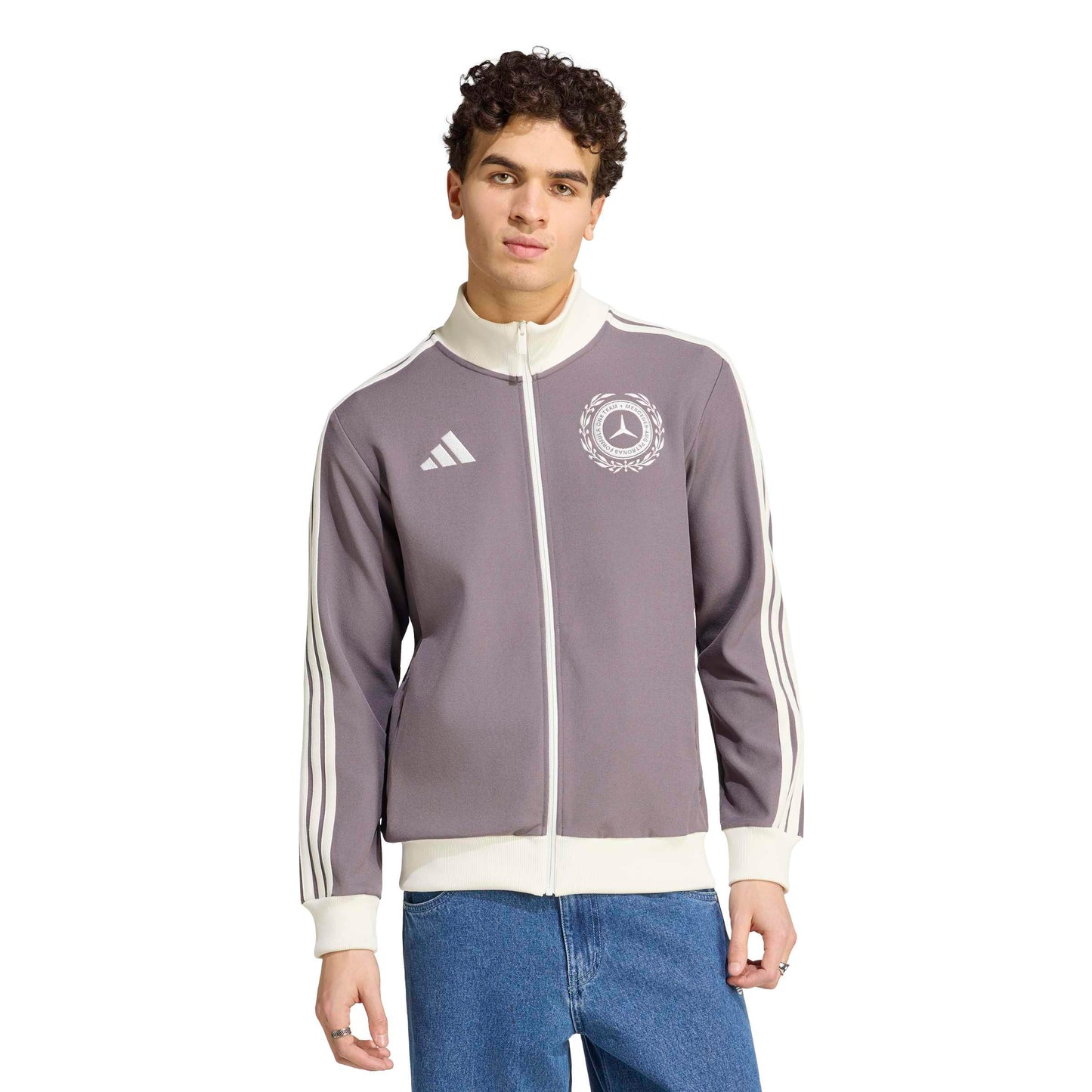 adidas Mercedes - AMG Petronas Formula One Team Silver Arrows Icon Track Top 'Granite / Off White' – model front view