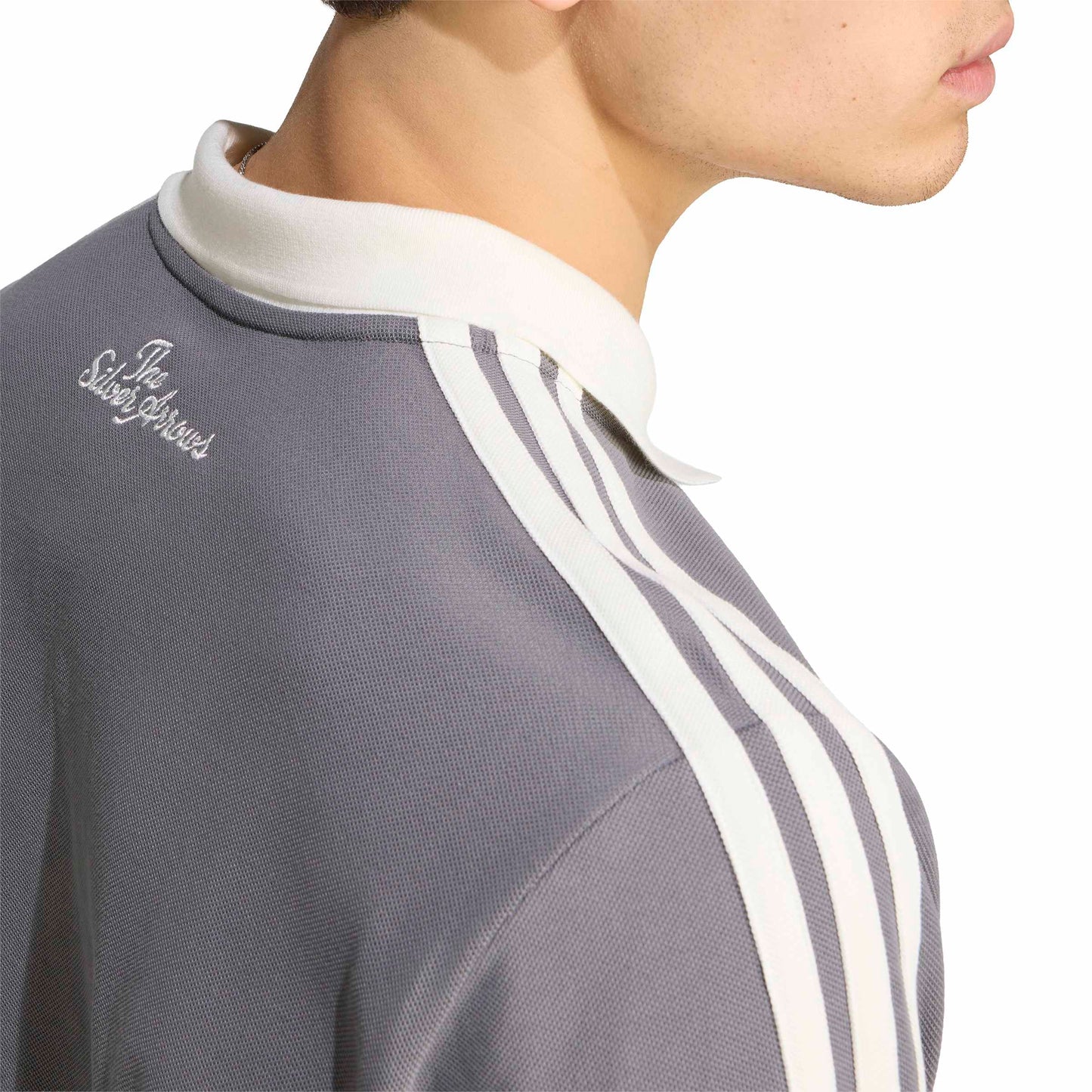 adidas Mercedes - AMG Petronas Formula One Team Silver Arrows Icon Long Sleeve Polo 'Granite / Off White' – close-up detail