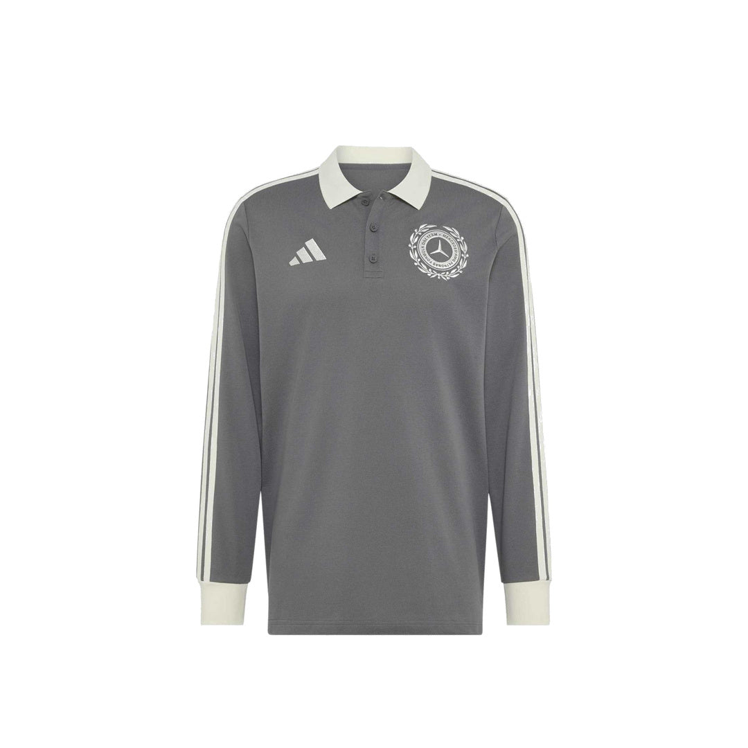 adidas Mercedes - AMG Petronas Formula One Team Silver Arrows Icon Long Sleeve Polo 'Granite / Off White' – product front view