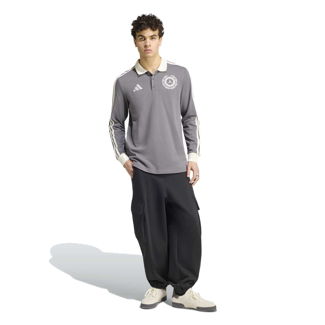 adidas Mercedes - AMG Petronas Formula One Team Silver Arrows Icon Long Sleeve Polo 'Granite / Off White' – full model view