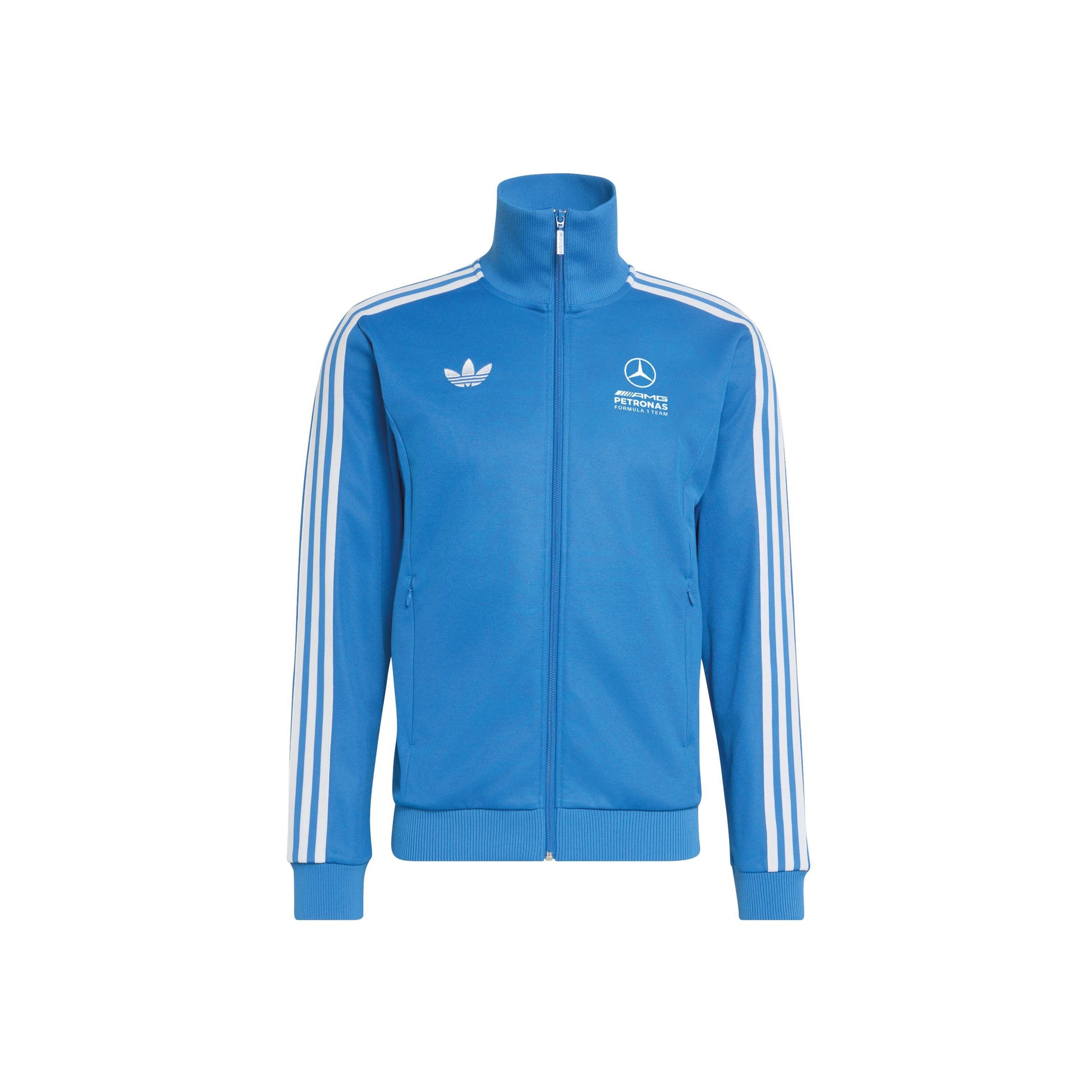 adidas Mercedes-AMG Petronas Formula One Team Blue Wonder Arrow Track Top Blue White with full zip adidas 3-Stripes and team branding