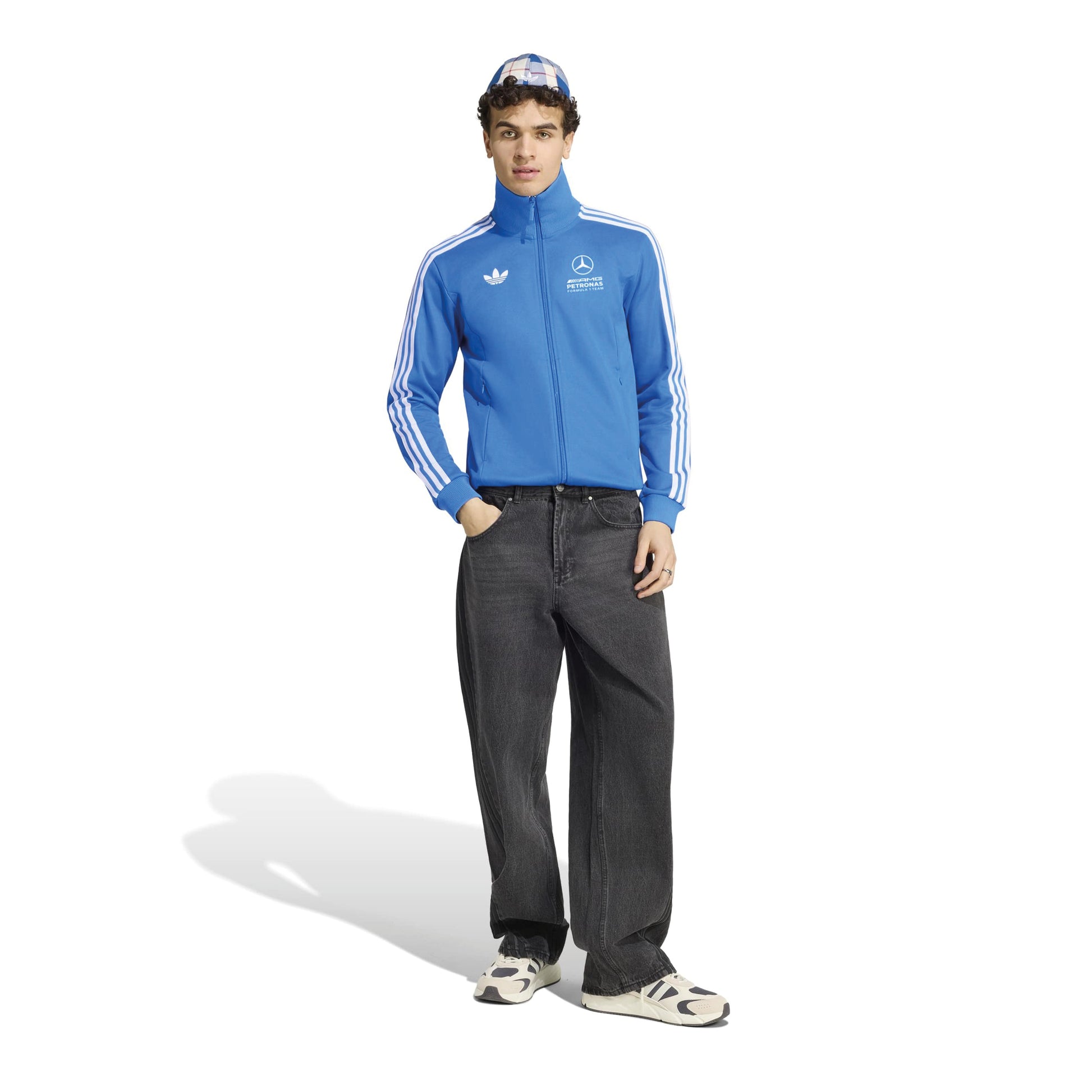 adidas Mercedes-AMG Petronas Formula One Team Blue Wonder Arrow Track Top Blue White with full zip adidas 3-Stripes and team branding