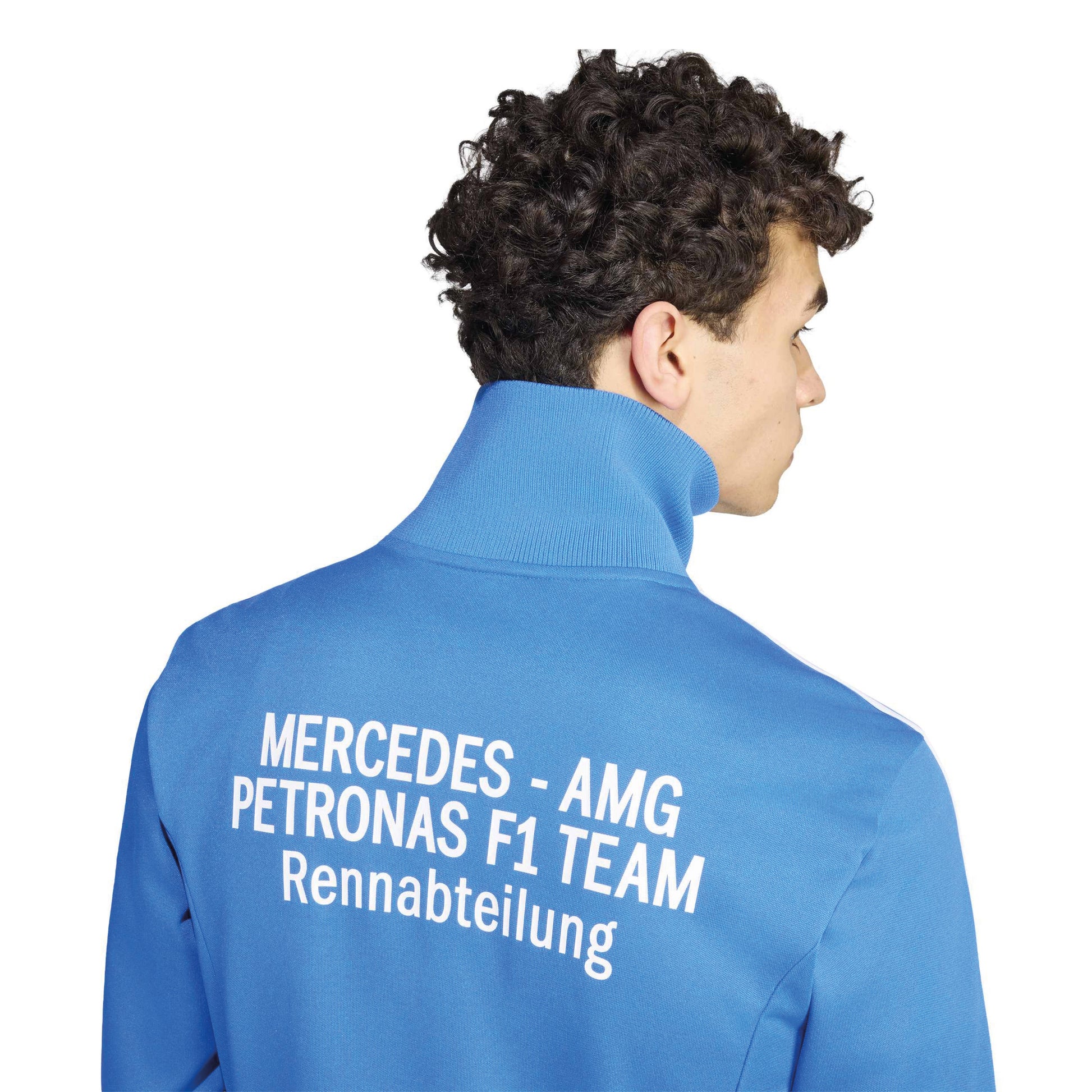adidas Mercedes-AMG Petronas Formula One Team Blue Wonder Arrow Track Top Blue White with full zip adidas 3-Stripes and team branding