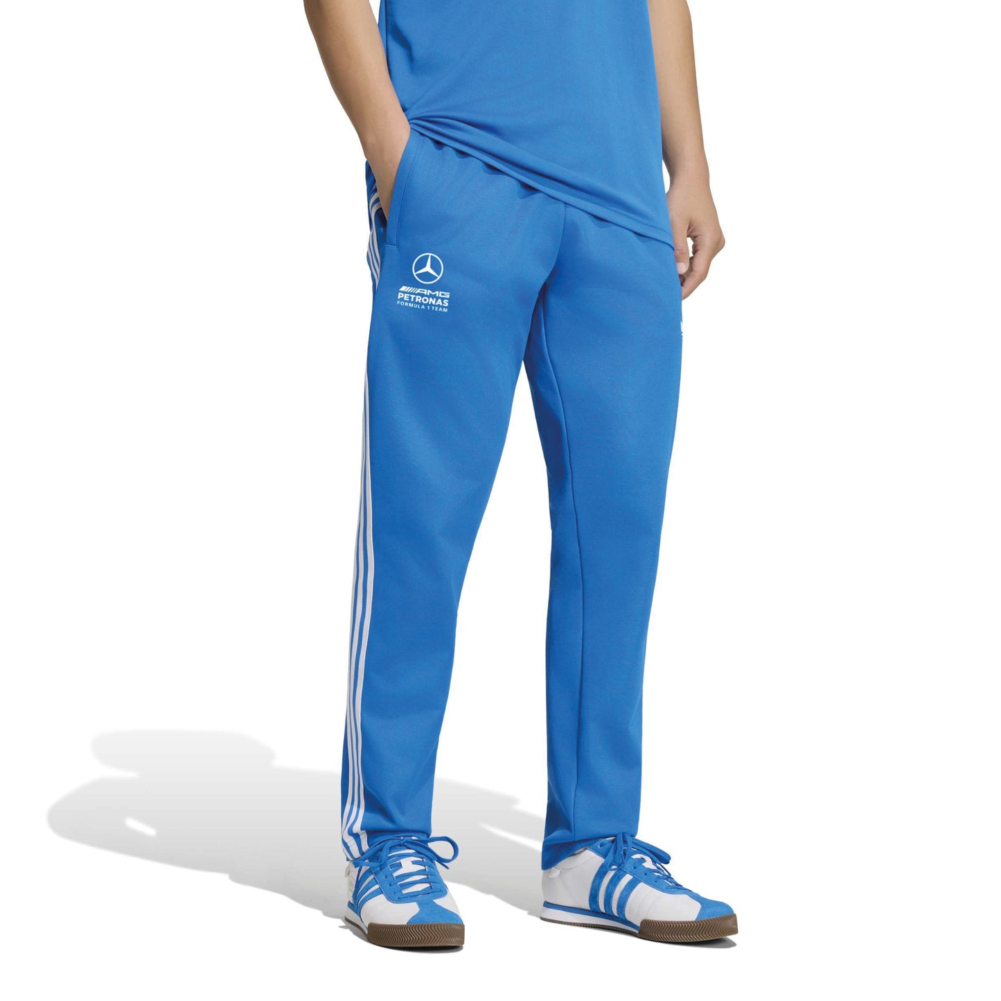 adidas Mercedes-AMG Petronas Formula One Team Blue Wonder Arrow Track Pants Blue White with team branding and adidas 3-Stripes