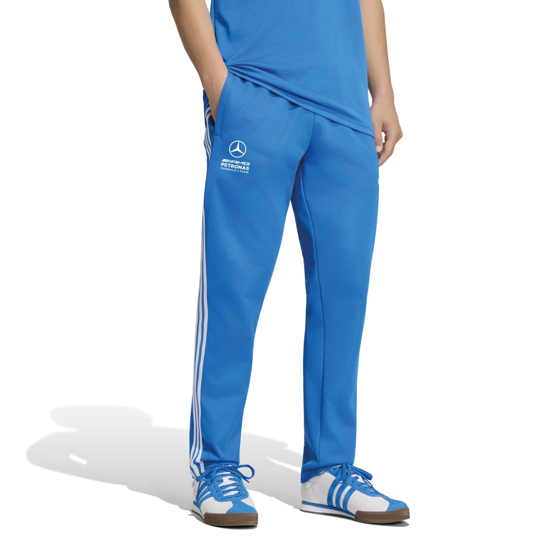 adidas Mercedes-AMG Petronas Formula One Team Blue Wonder Arrow Track Pants Blue White with team branding and adidas 3-Stripes