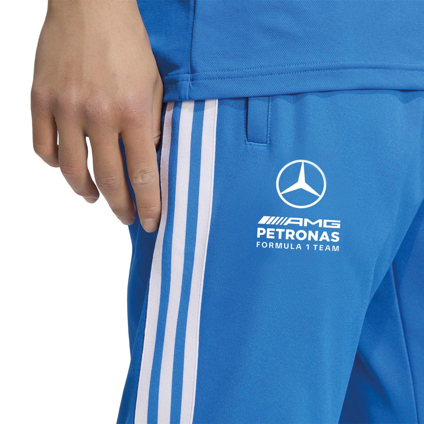 adidas Mercedes-AMG Petronas Formula One Team Blue Wonder Arrow Track Pants Blue White with team branding and adidas 3-Stripes