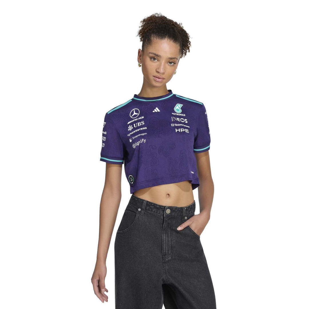 adidas Mercedes - AMG Petronas Formula One Team Vanda Bloom Driver  Jersey Crop Top 'Dark Purple' (WMNS) – model front view