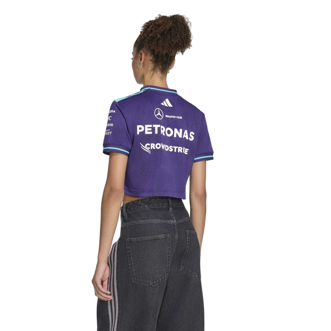 adidas Mercedes - AMG Petronas Formula One Team Vanda Bloom Driver  Jersey Crop Top 'Dark Purple' (WMNS) – model back view