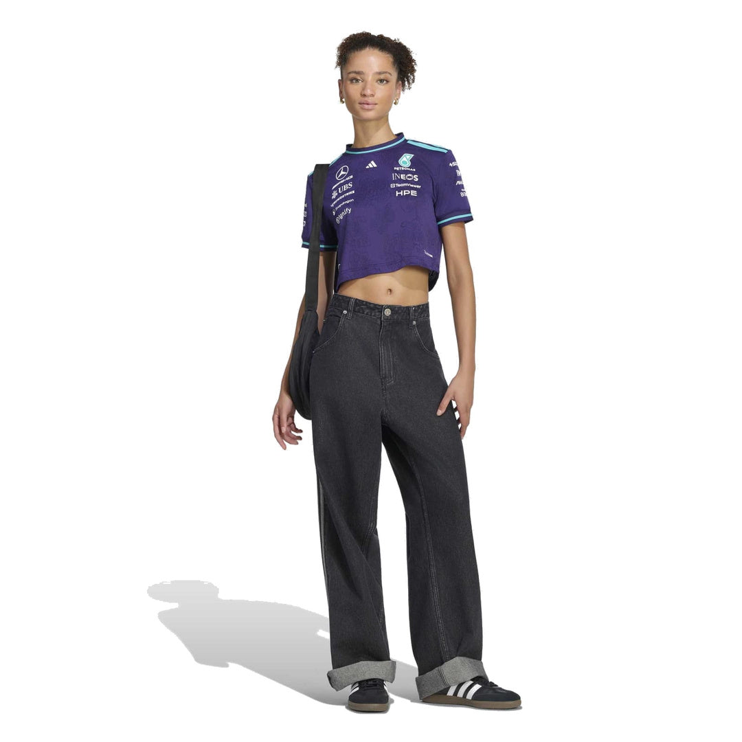 adidas Mercedes - AMG Petronas Formula One Team Vanda Bloom Driver  Jersey Crop Top 'Dark Purple' (WMNS) – full model view