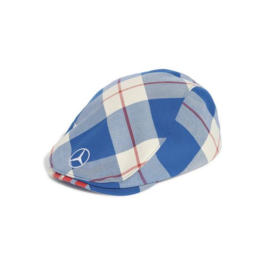 adidas Mercedes-AMG Petronas Formula One Team Blue Wonder Arrow Flat Cap Blue White plaid cap with Mercedes logo and classic flat cap design