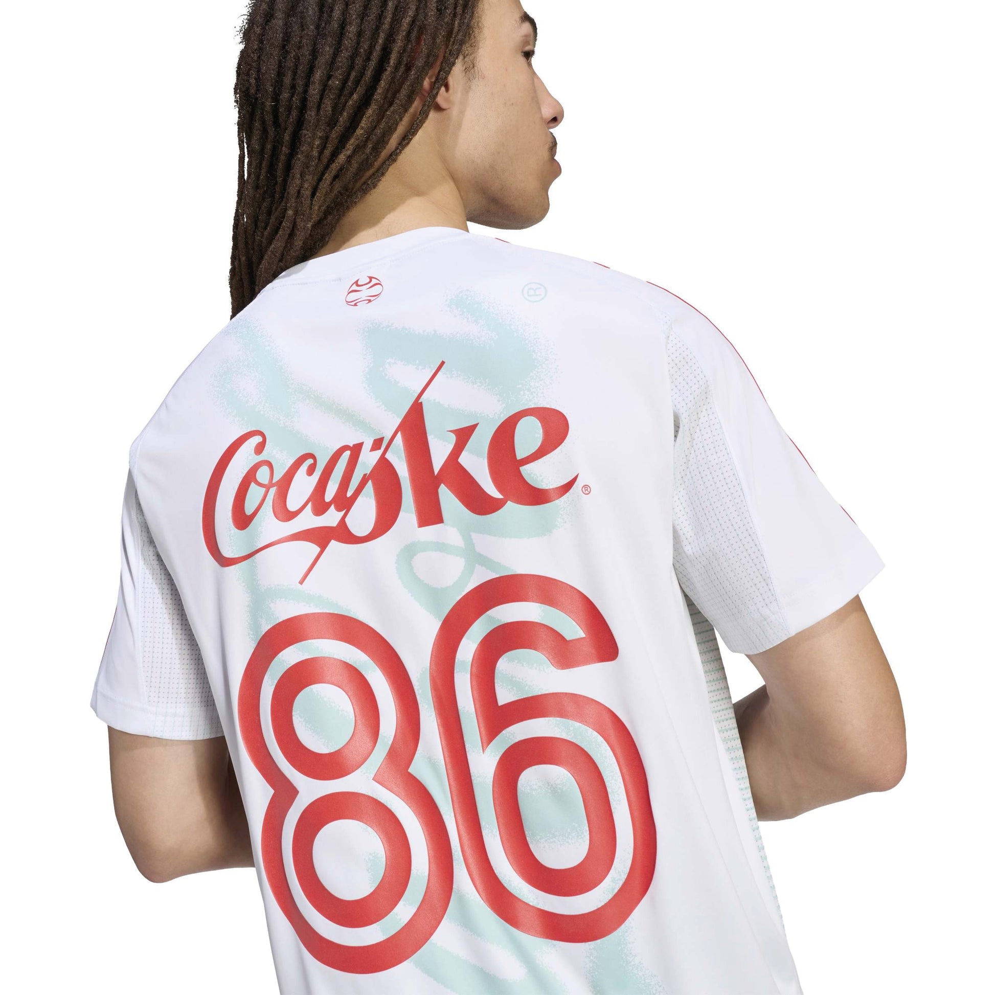adidas Originals x Coca-Cola TeamGeist 26 Jersey White Red football jersey with Coca-Cola graphics number 86 print and adidas 3-Stripes