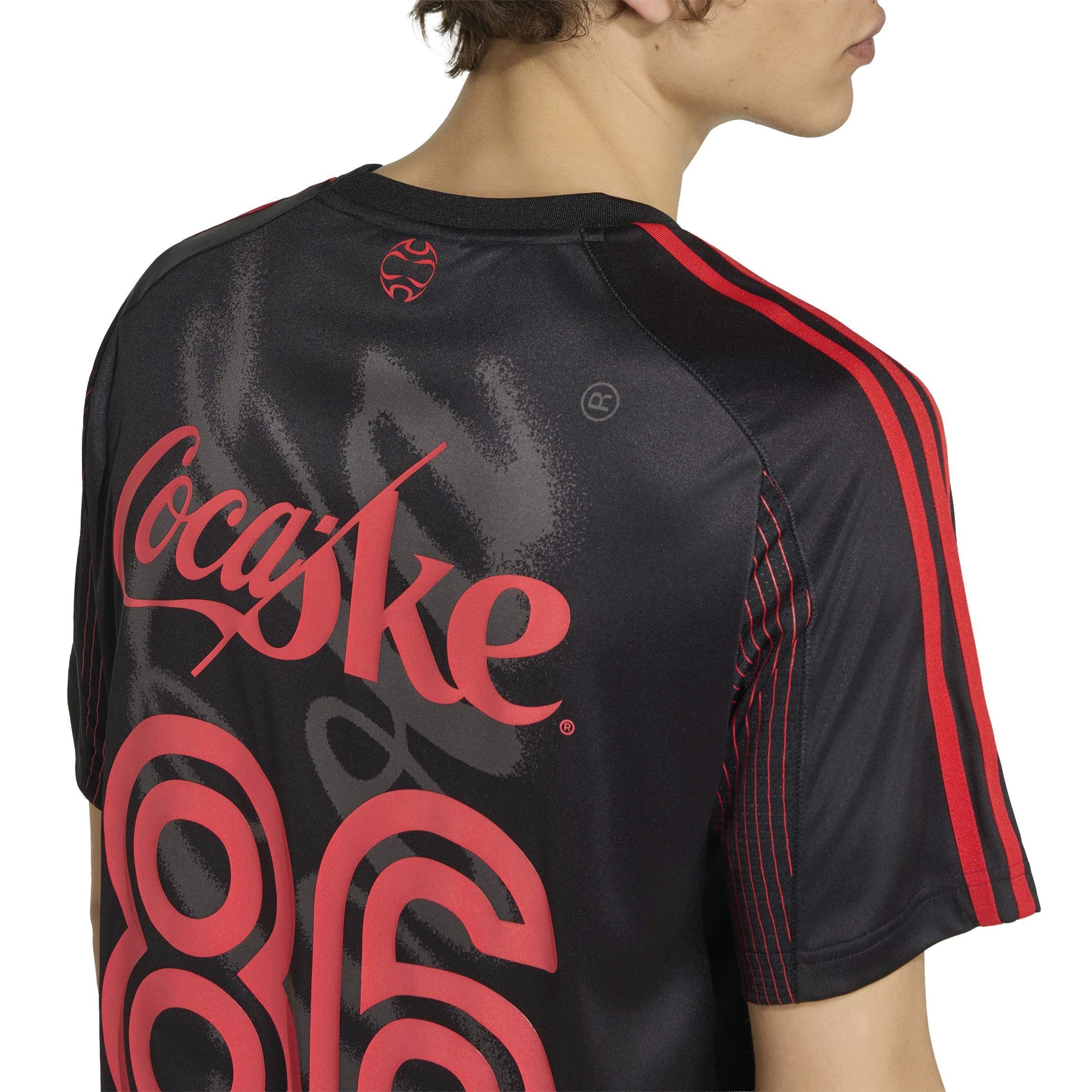 adidas Originals x Coca-Cola TeamGeist 26 Jersey Black football jersey with Coca-Cola graphics adidas 3-Stripes and retro sportswear design