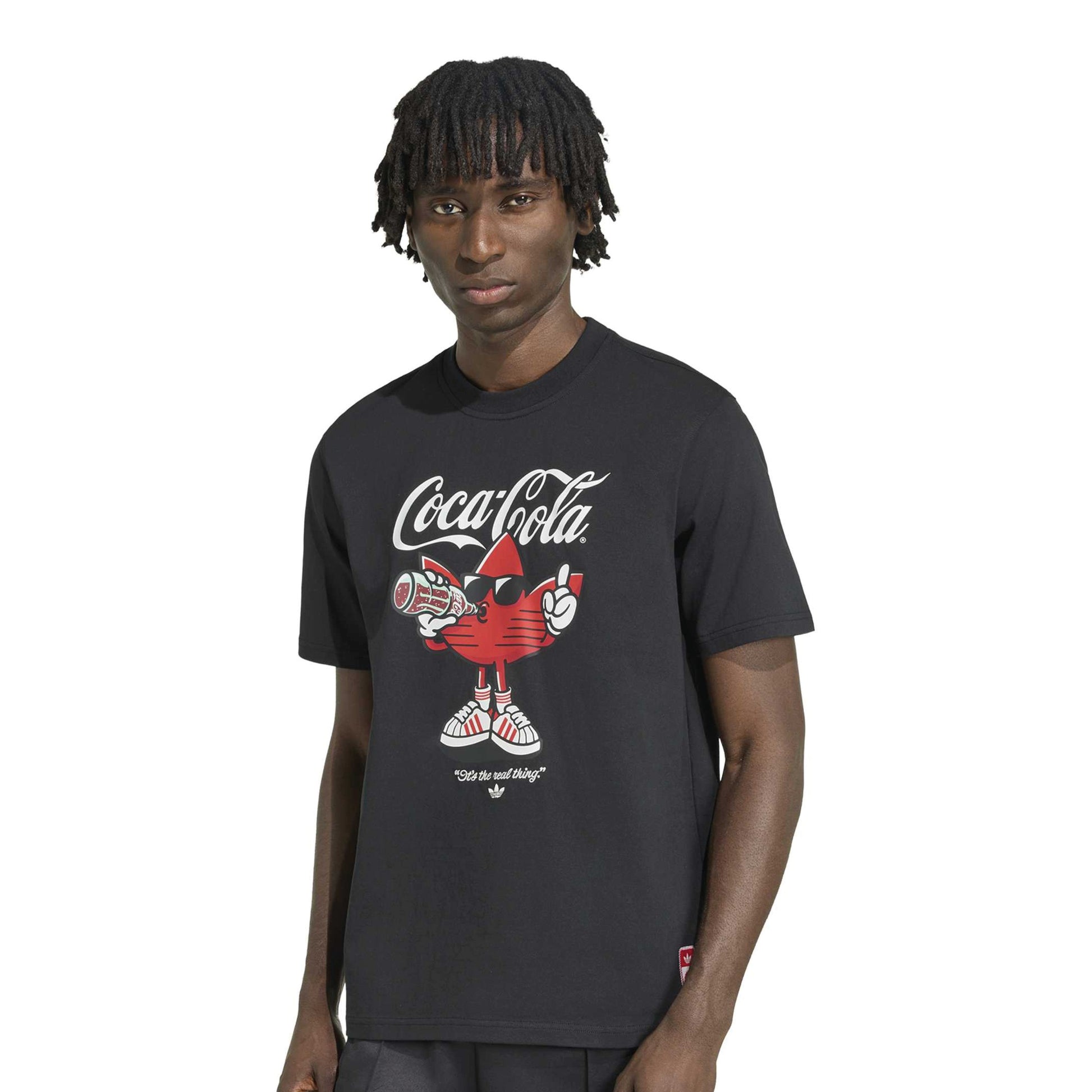 adidas Originals x Coca-Cola Classic Sport Graphic Treffie T-Shirt Black graphic tee with Coca-Cola character artwork and adidas branding