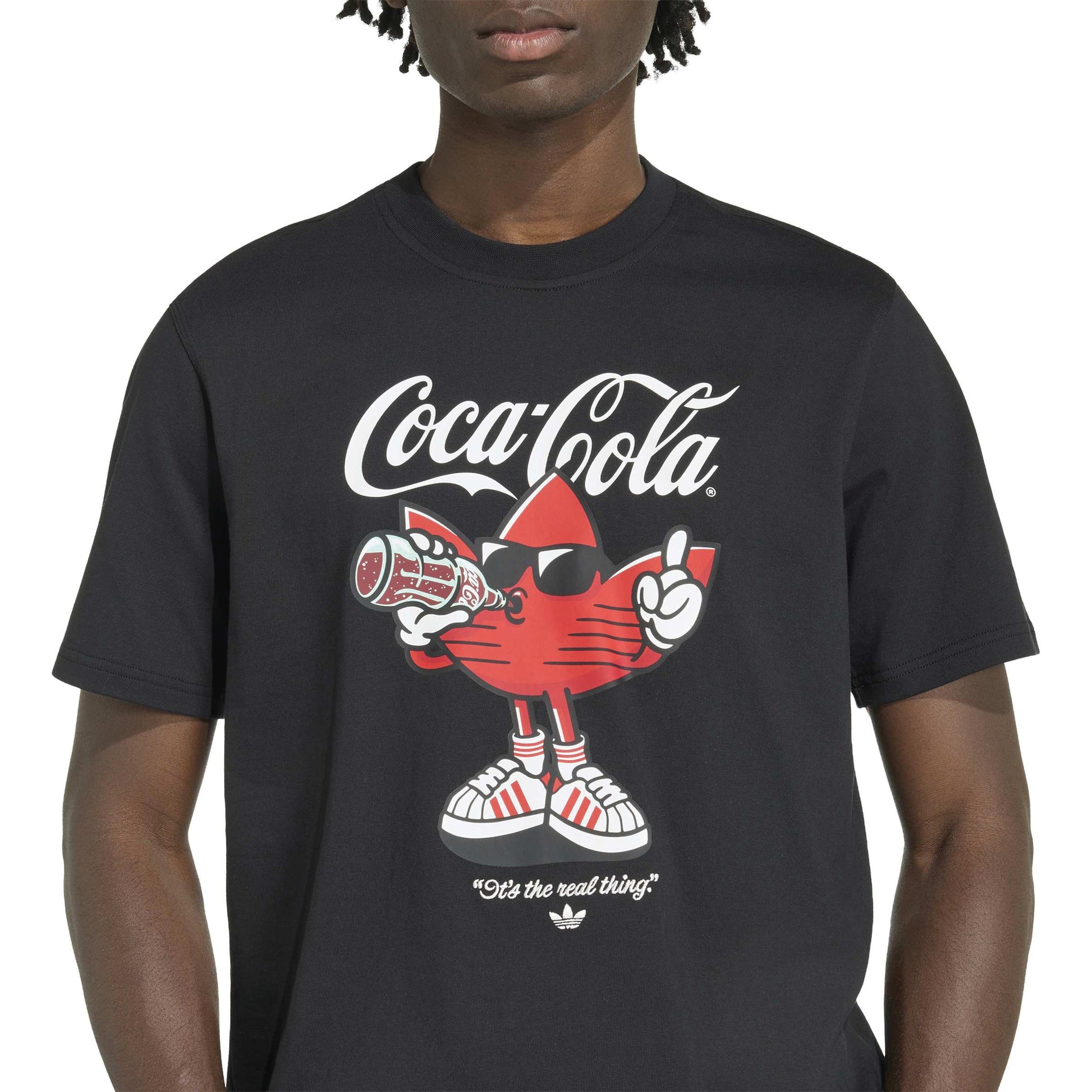 adidas Originals x Coca-Cola Classic Sport Graphic Treffie T-Shirt Black graphic tee with Coca-Cola character artwork and adidas branding