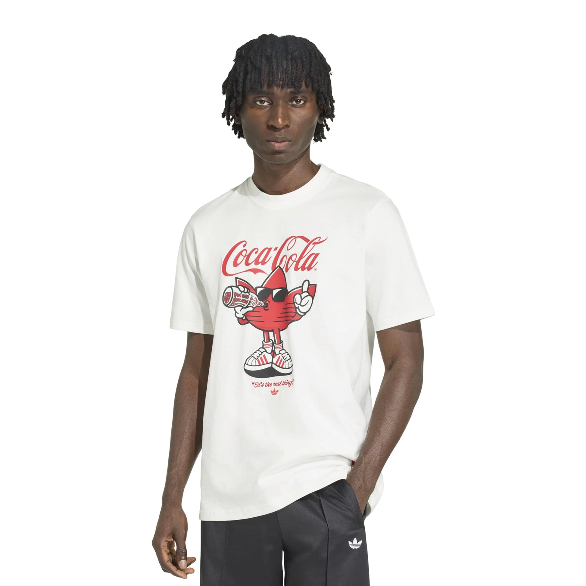 adidas Originals x Coca-Cola Classic Sport Graphic Treffie T-Shirt White graphic tee with Coca-Cola character artwork and adidas branding
