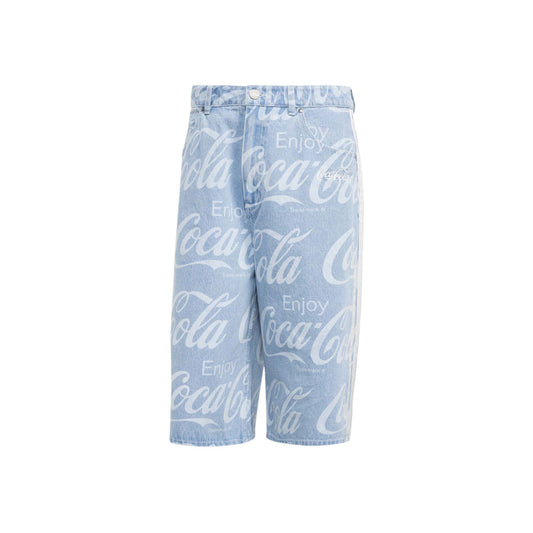 adidas Originals x Coca-Cola Classic Sport Denim Shorts Indigo Blue relaxed fit denim shorts with all-over Coca-Cola logo print