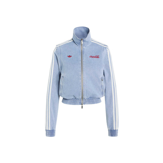 adidas Originals x Coca-Cola Firebird Regular Track Top Indigo Blue women's cropped track jacket with embroidered logos and back graphic
