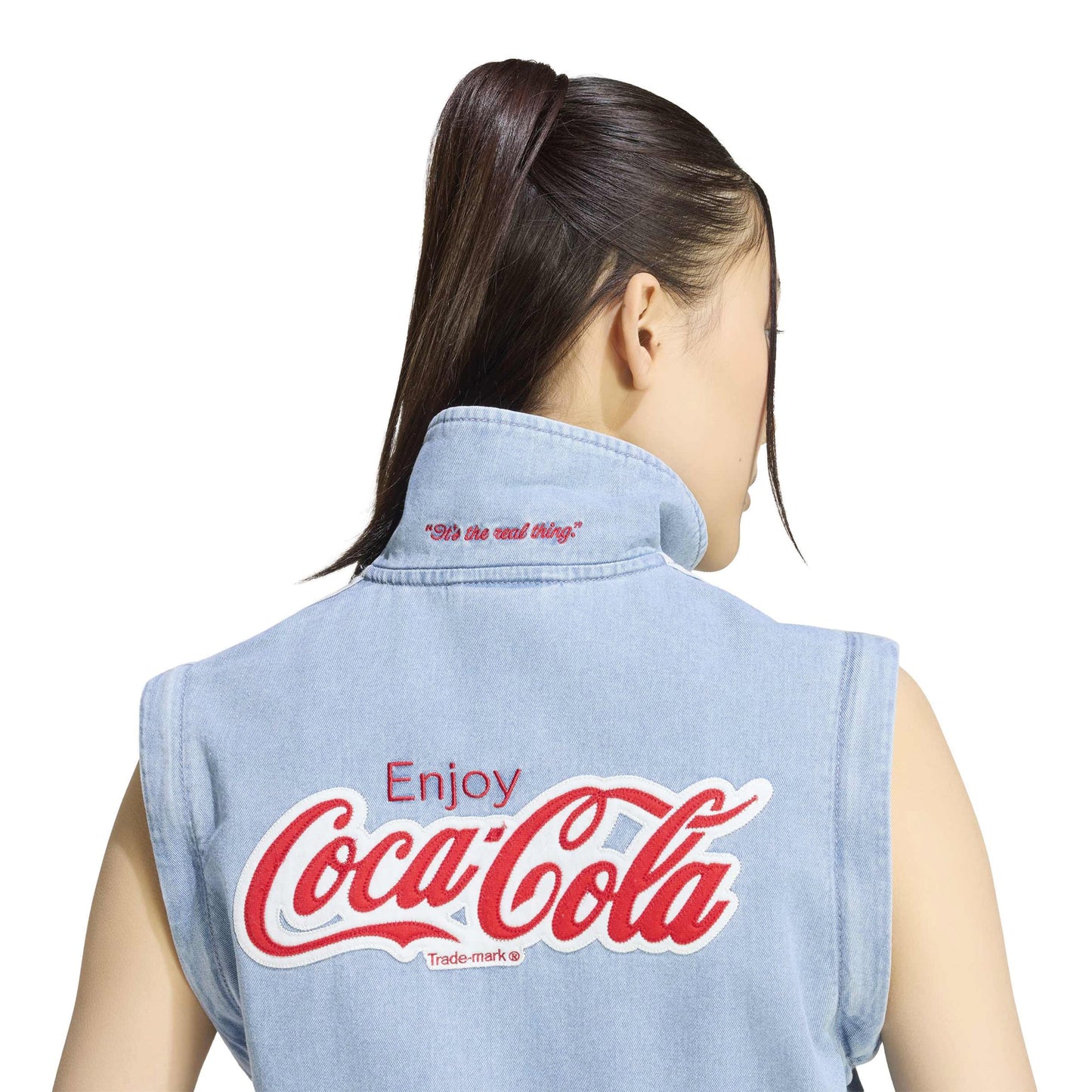 adidas Originals x Coca-Cola Firebird Regular Track Top Indigo Blue women's cropped track jacket with embroidered logos and back graphic