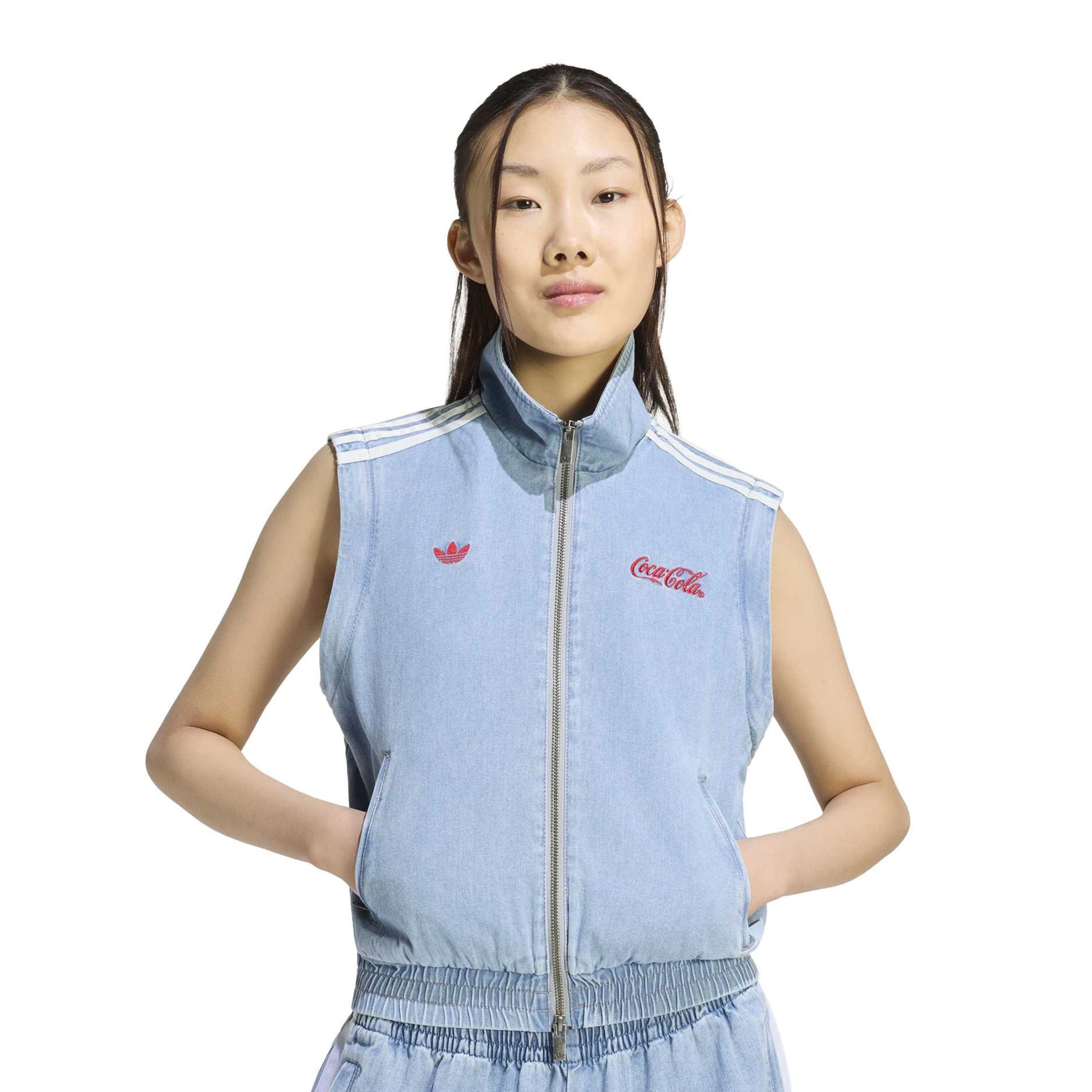 adidas Originals x Coca-Cola Firebird Regular Track Top Indigo Blue women's cropped track jacket with embroidered logos and back graphic