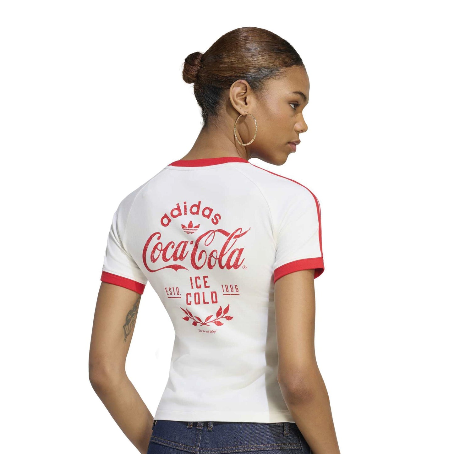 adidas Originals x Coca-Cola 3-Stripes T-Shirt White women's fitted graphic tee with Coca-Cola branding and adidas Originals details