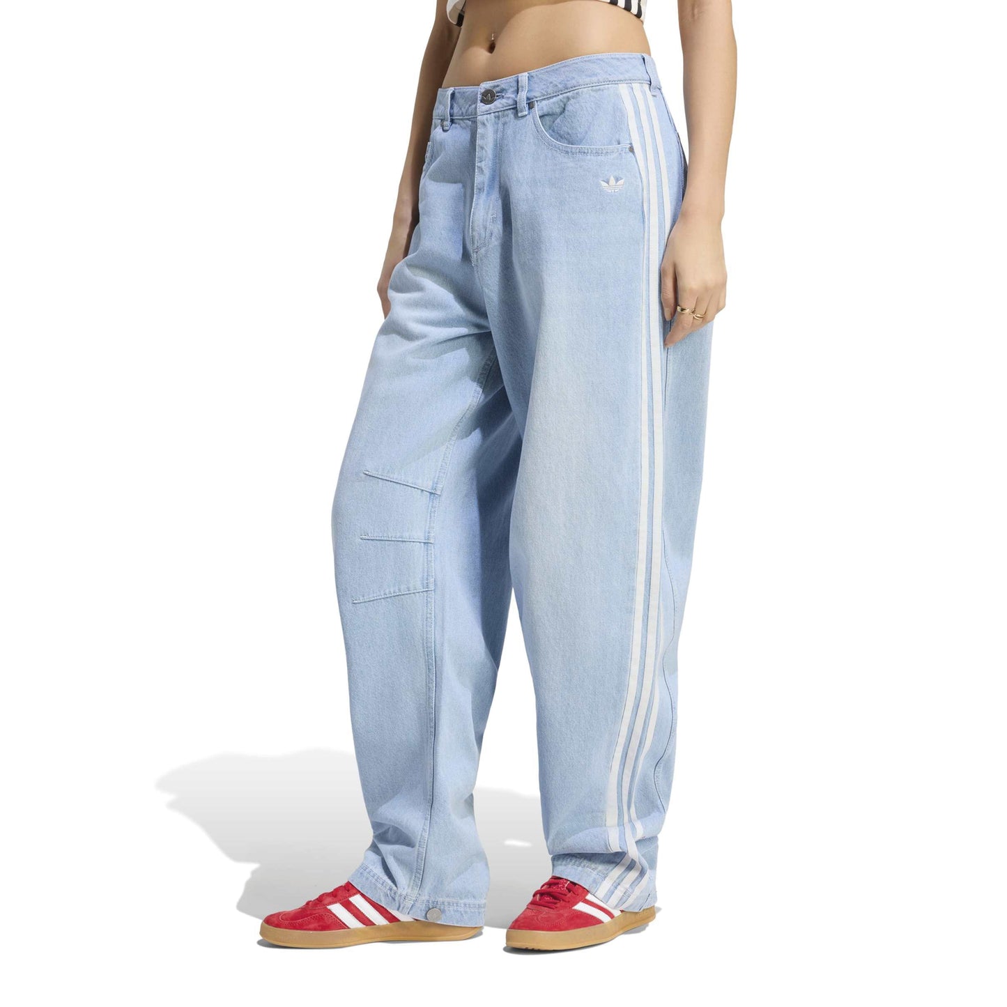 adidas Originals x Coca-Cola GFX Banana Pants Indigo Blue wide leg denim jeans with Coca-Cola graphic and adidas 3-Stripes