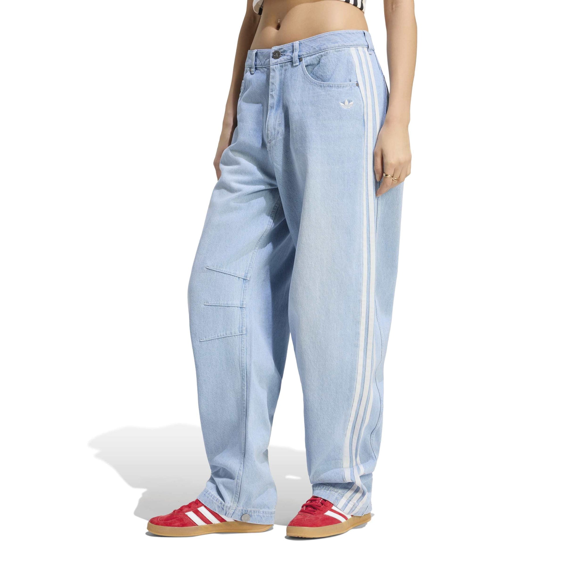 adidas Originals x Coca-Cola GFX Banana Pants Indigo Blue wide leg denim jeans with Coca-Cola graphic and adidas 3-Stripes