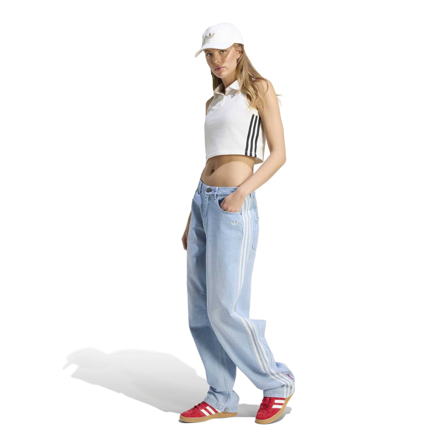 adidas Originals x Coca-Cola GFX Banana Pants Indigo Blue wide leg denim jeans with Coca-Cola graphic and adidas 3-Stripes
