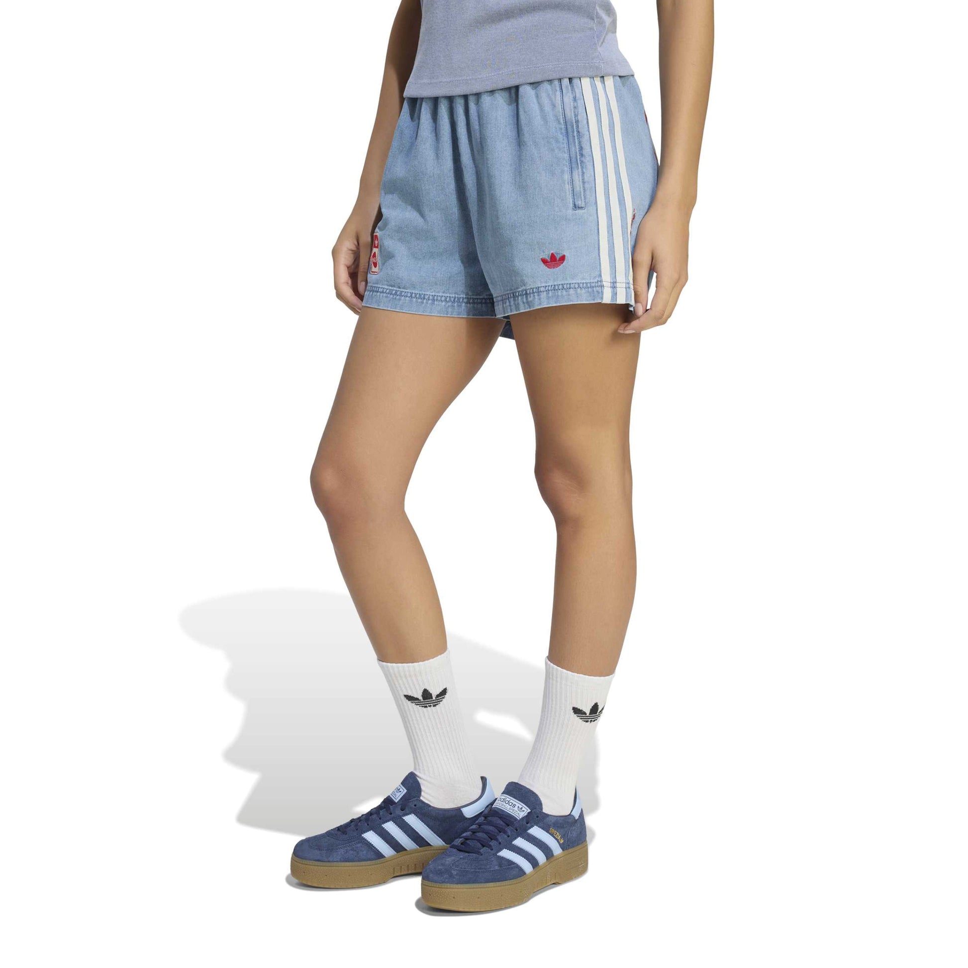 adidas Originals x Coca-Cola Denim Shorts Indigo Blue relaxed fit denim shorts with adidas 3-Stripes and Coca-Cola logo details