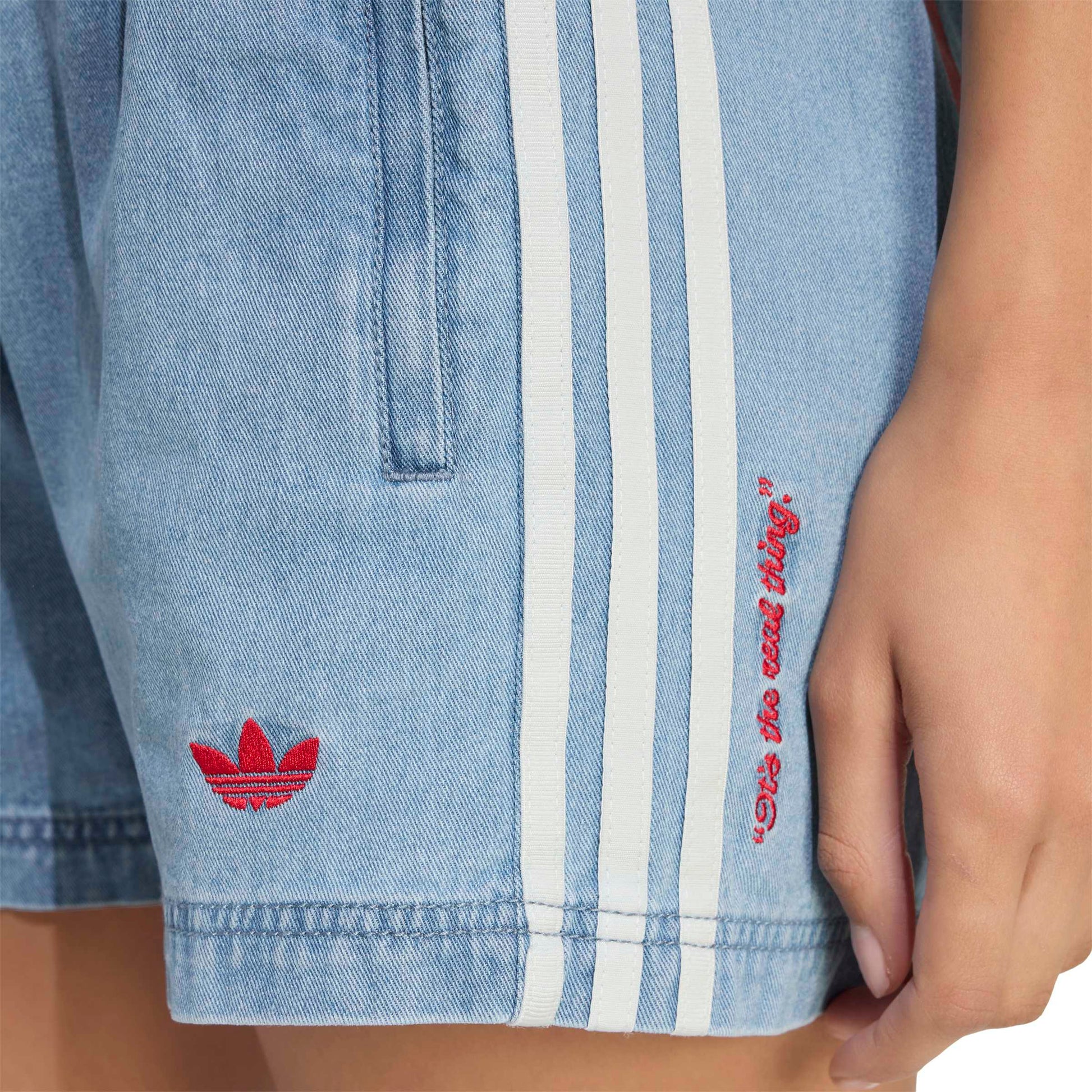 adidas Originals x Coca-Cola Denim Shorts Indigo Blue relaxed fit denim shorts with adidas 3-Stripes and Coca-Cola logo details