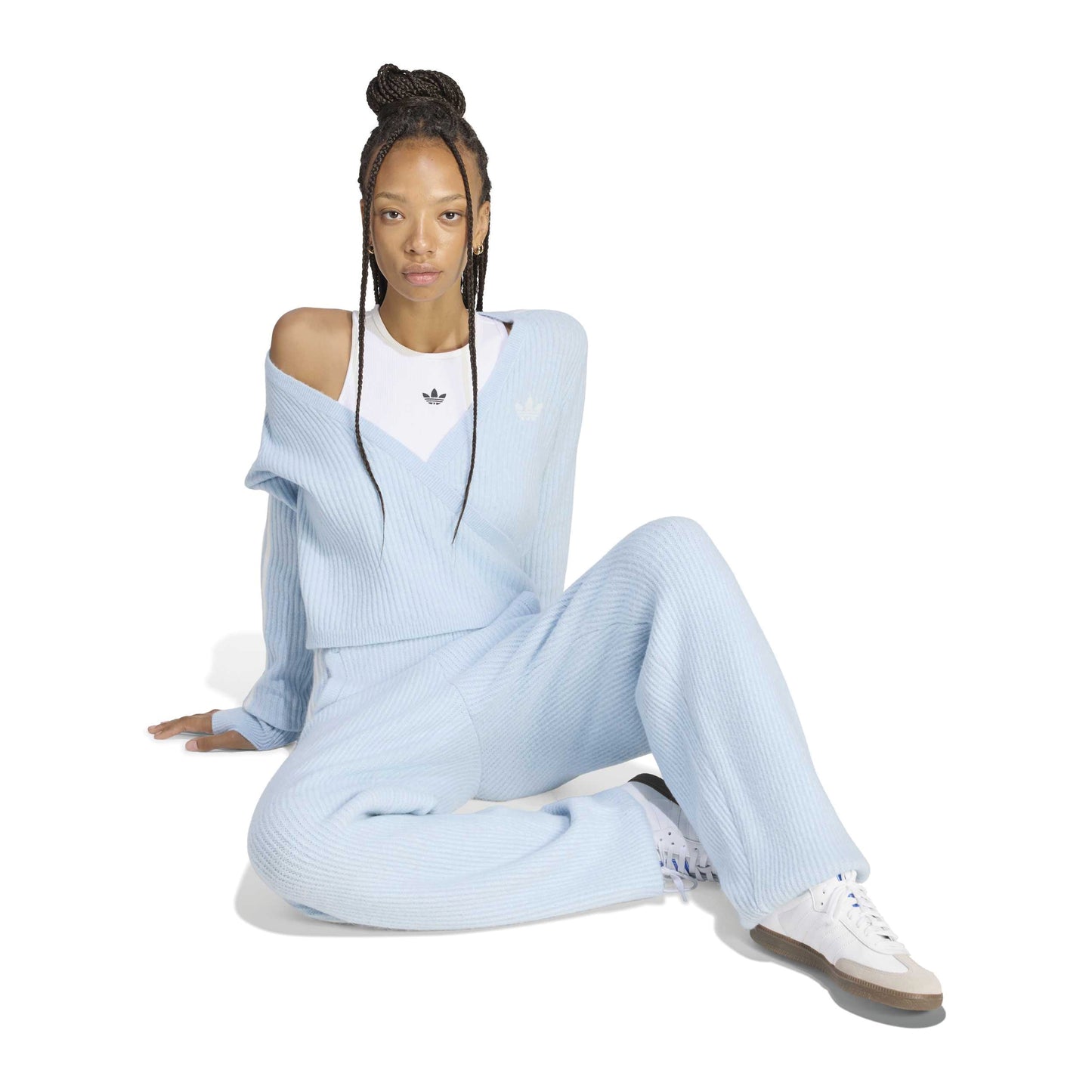 adidas Originals by JENNIE Knit Pants 'Wonder Blue' (WMNS) – full model view