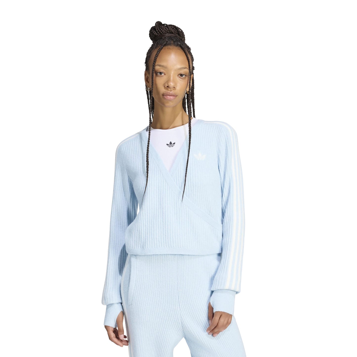 adidas Originals by JENNIE Knit Cardigan 'Wonder Blue' (WMNS) – model front view