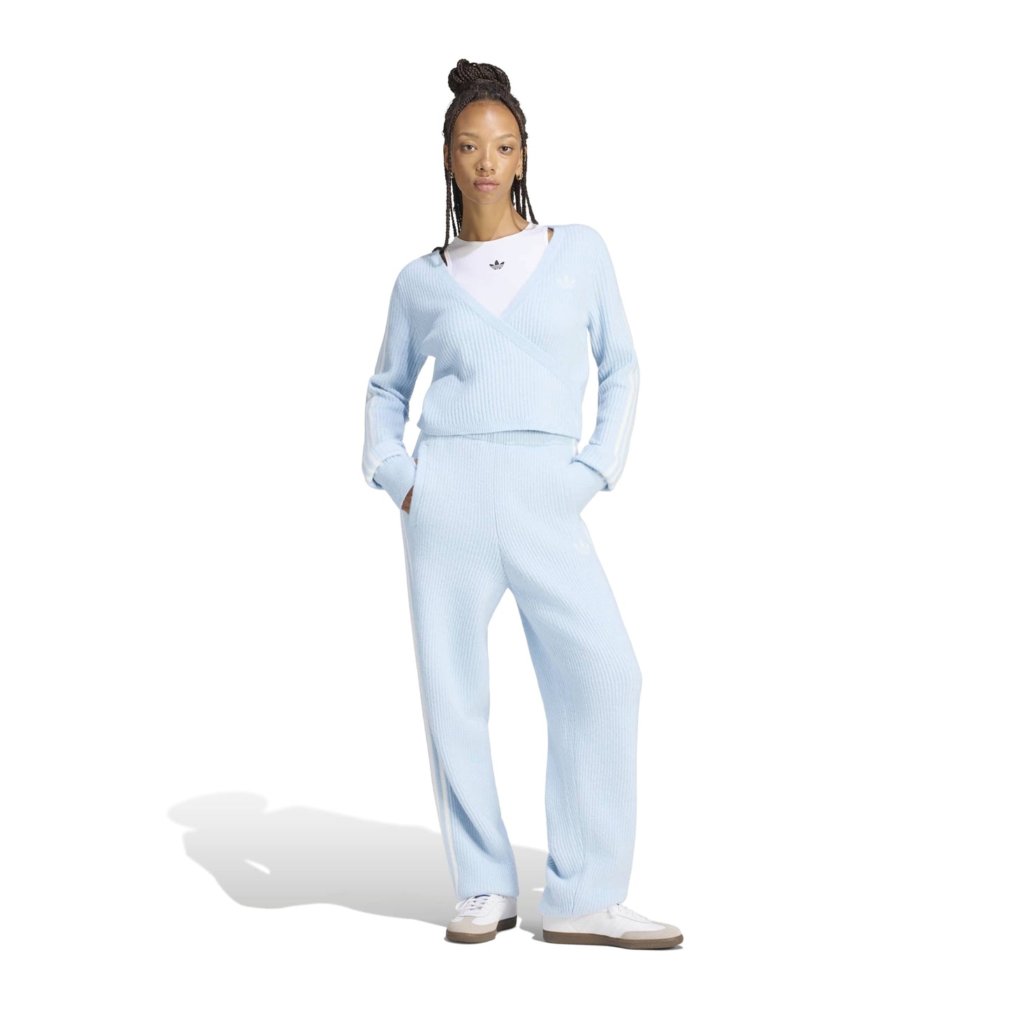 adidas Originals by JENNIE Knit Cardigan 'Wonder Blue' (WMNS) – full model view