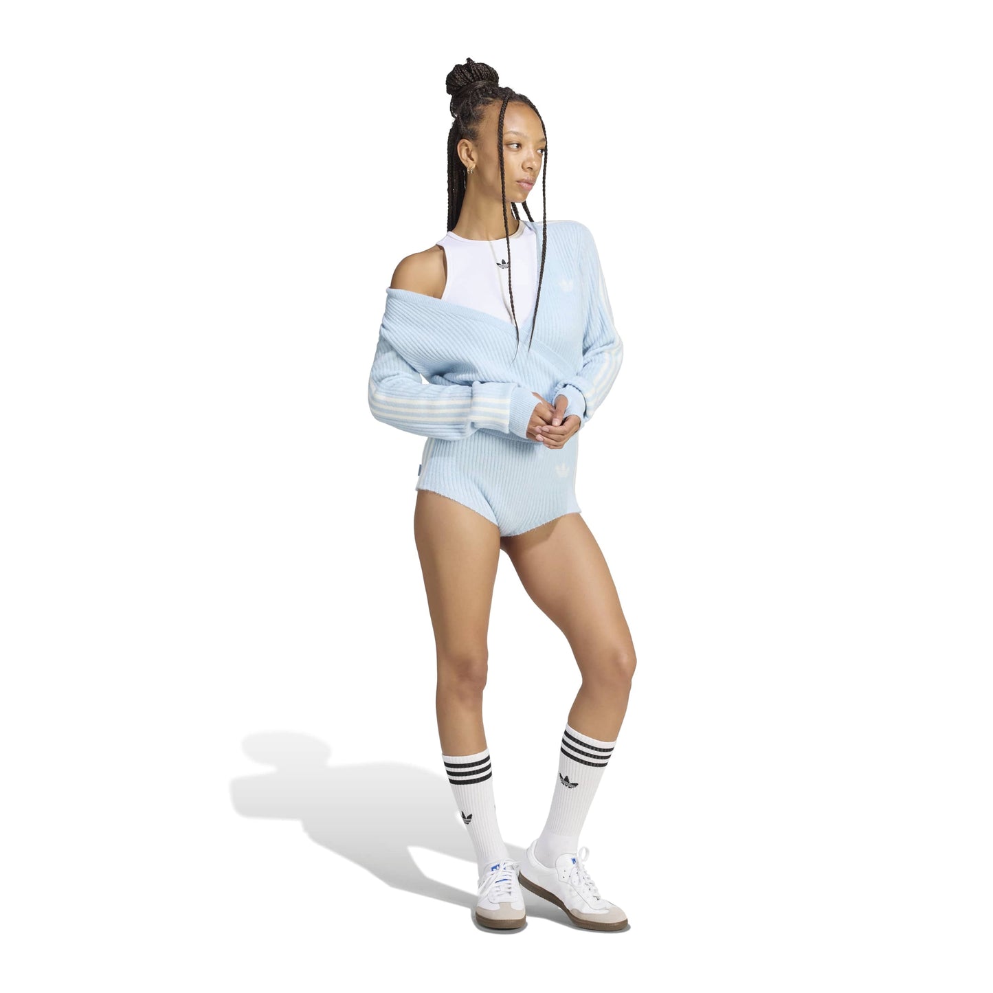 adidas Originals Knit Shorts 'Wonder Blue' (WMNS) – full model view