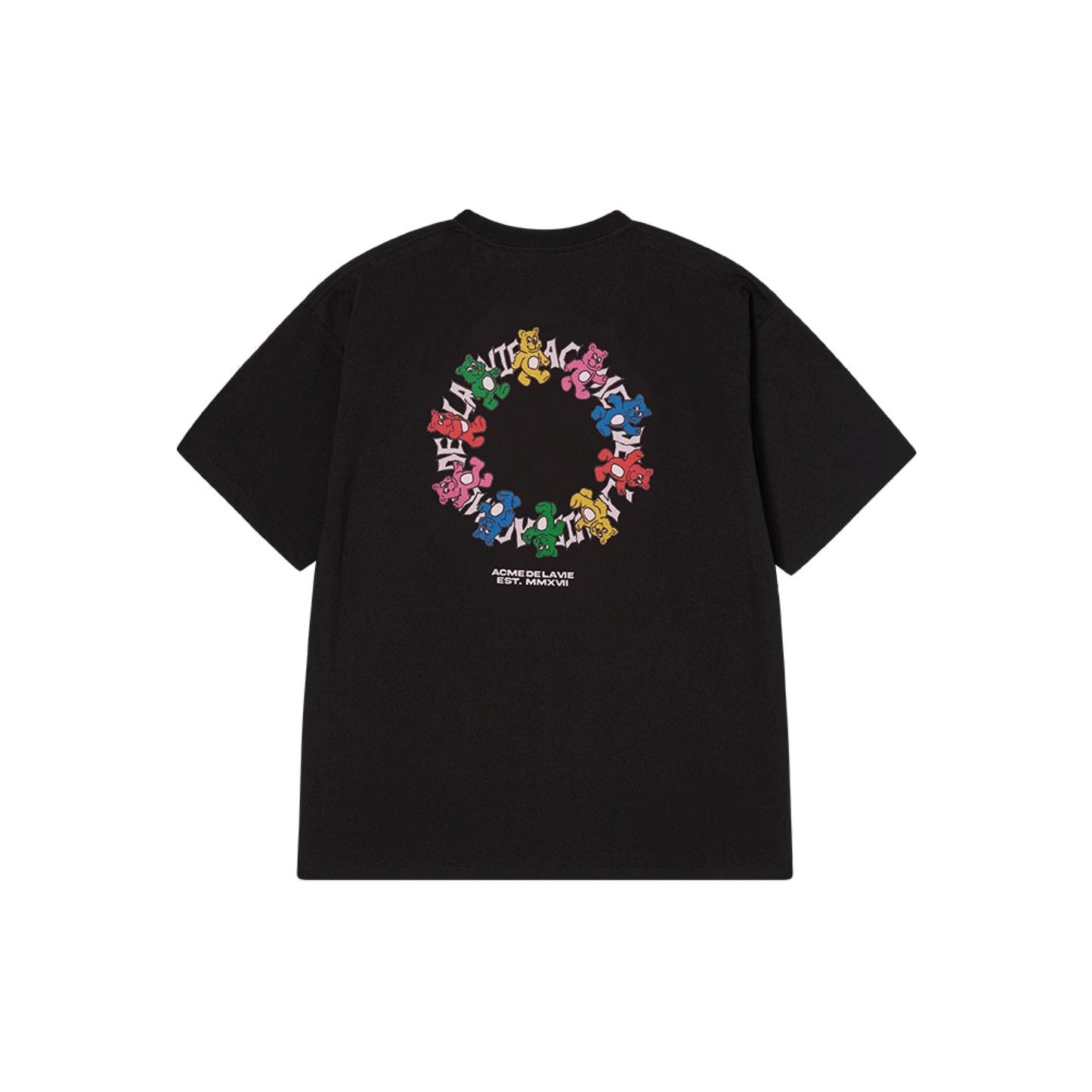 ADLV Round Walking AC Bear SS T-Shirt Black oversized graphic tee colorful bear print casual streetwear top