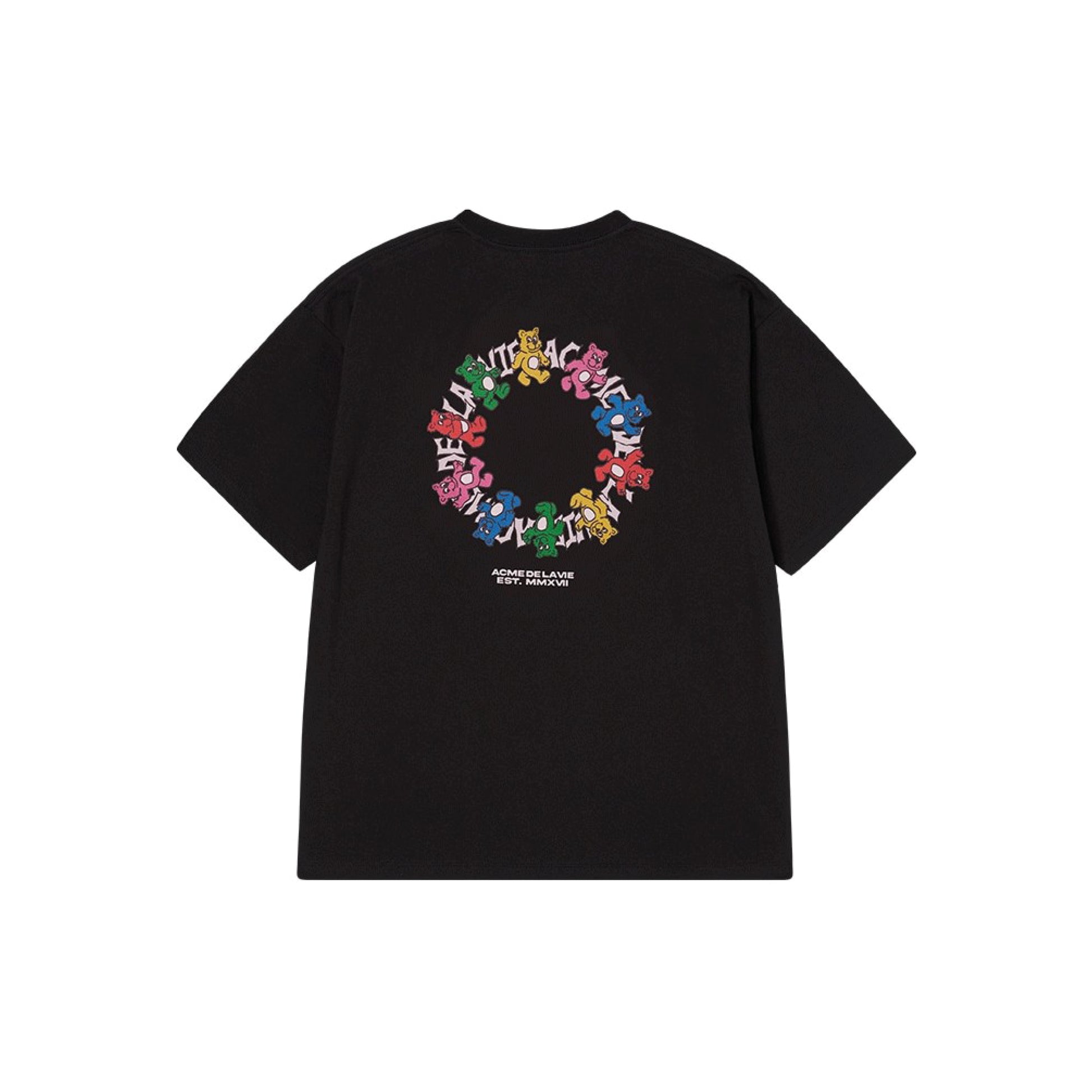 ADLV Round Walking AC Bear SS T-Shirt Black oversized graphic tee colorful bear print casual streetwear top