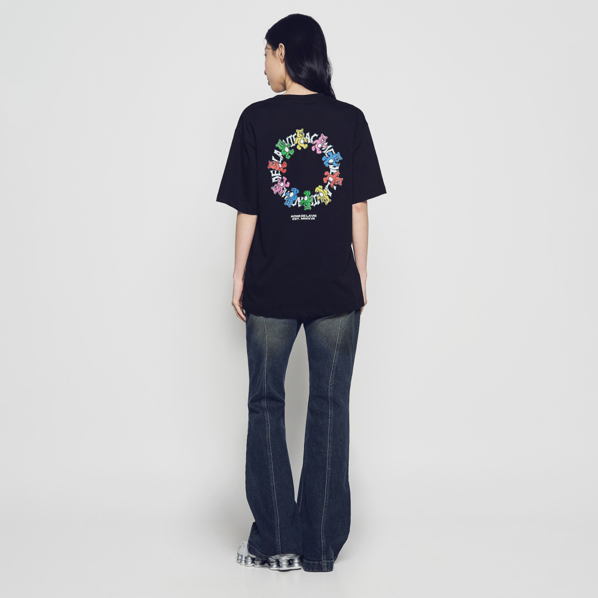 ADLV Round Walking AC Bear SS T-Shirt Black oversized graphic tee colorful bear print casual streetwear top