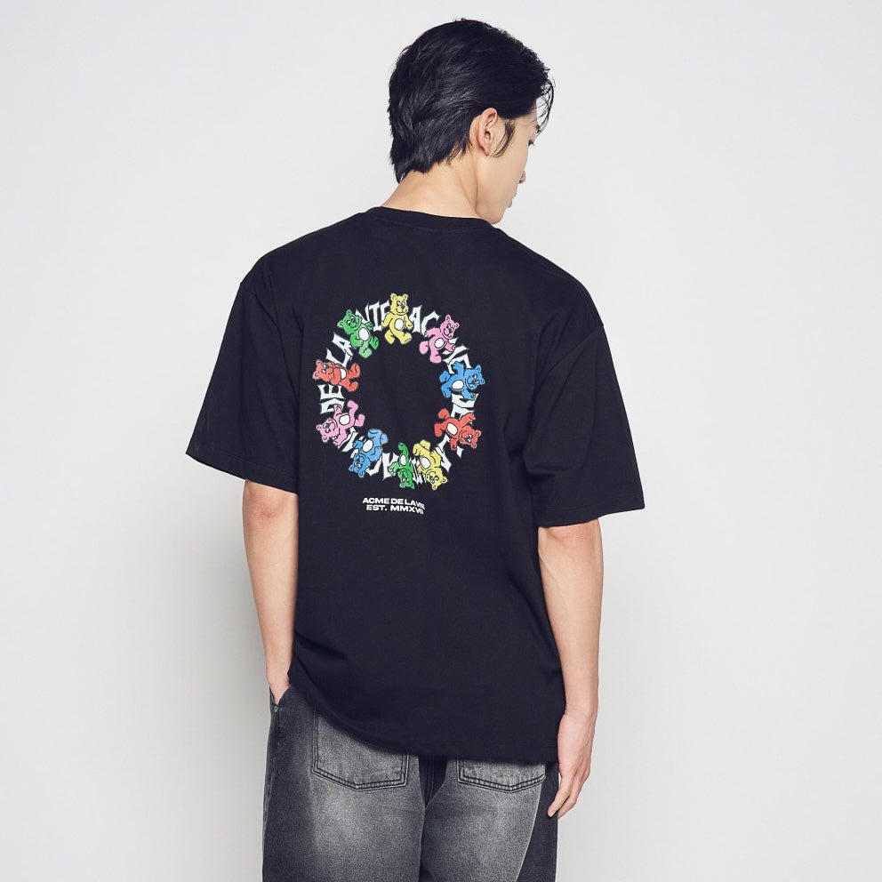 ADLV Round Walking AC Bear SS T-Shirt Black oversized graphic tee colorful bear print casual streetwear top