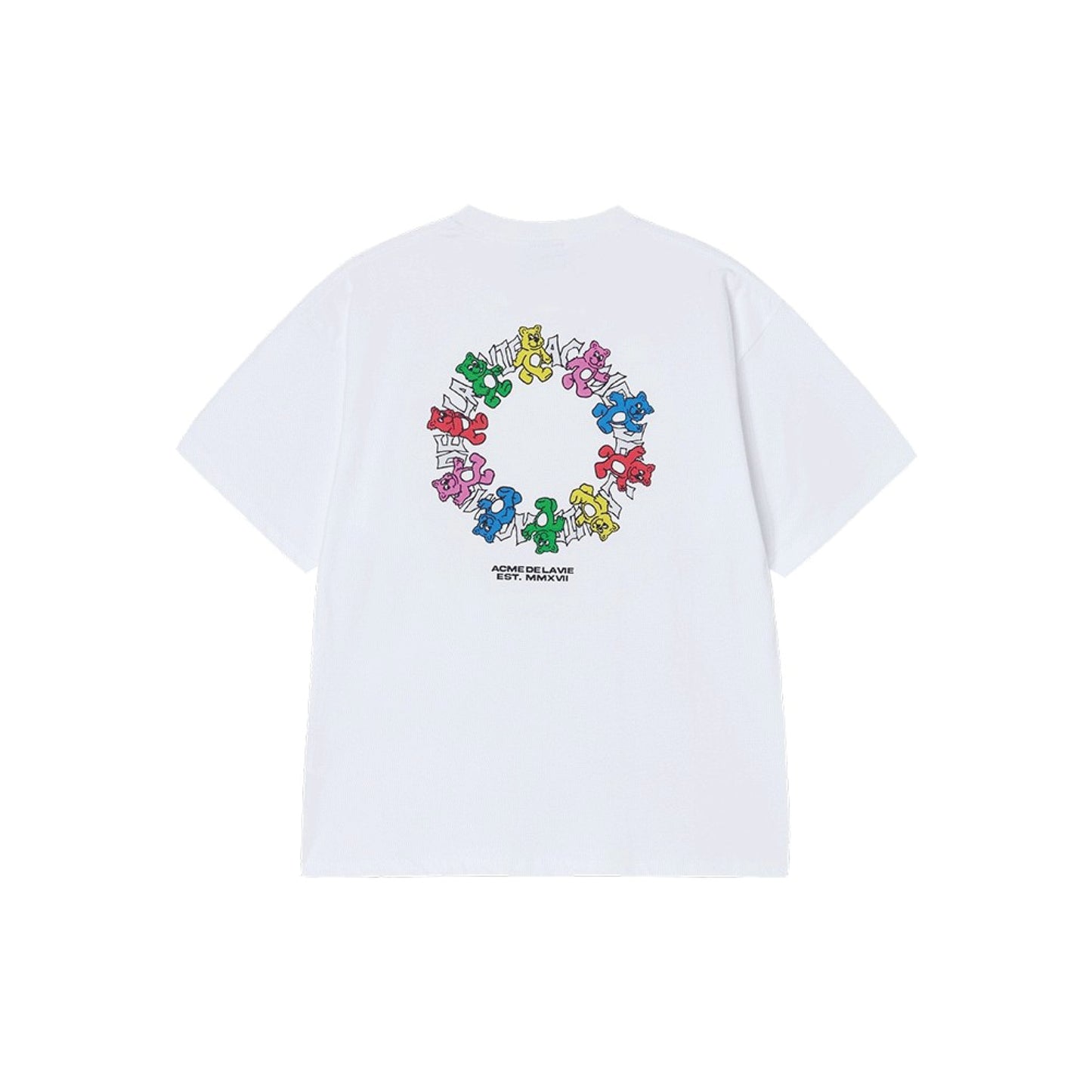 ADLV Round Walking AC Bear SS T-Shirt White oversized graphic tee colorful bear print casual streetwear top