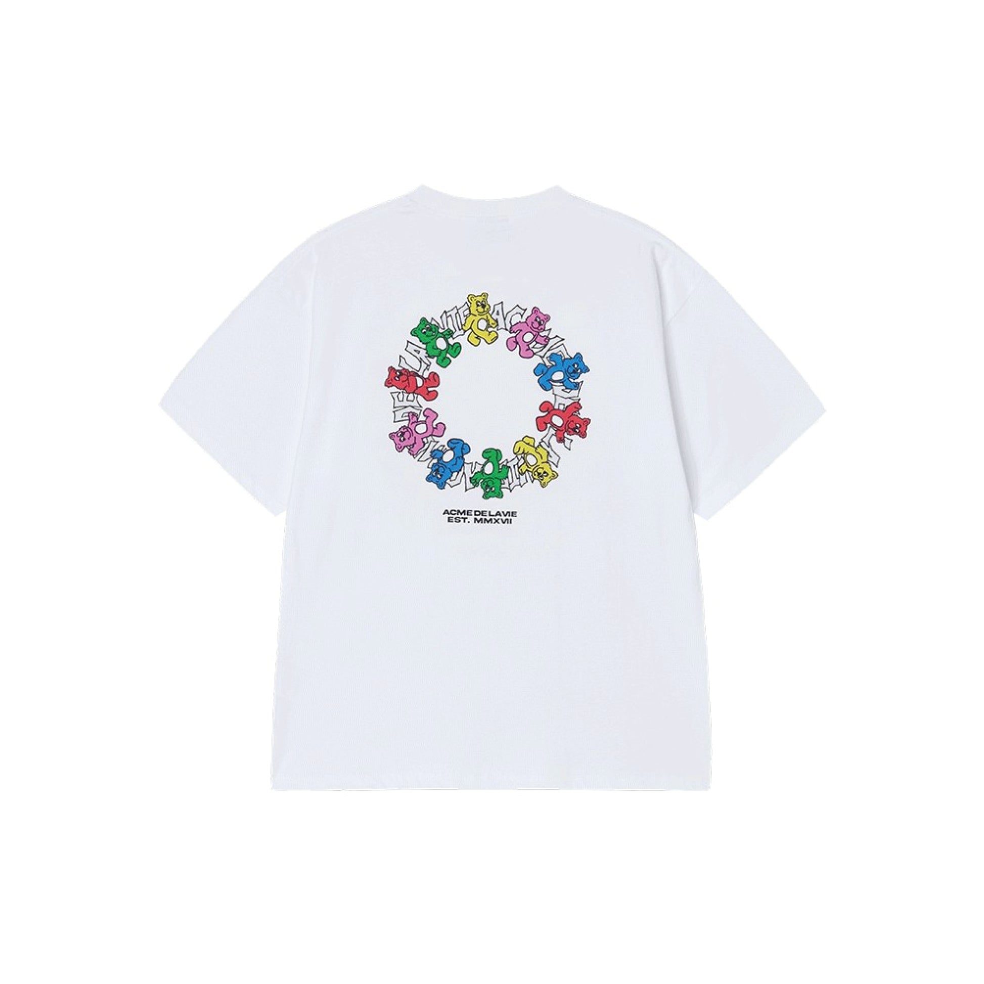 ADLV Round Walking AC Bear SS T-Shirt White oversized graphic tee colorful bear print casual streetwear top