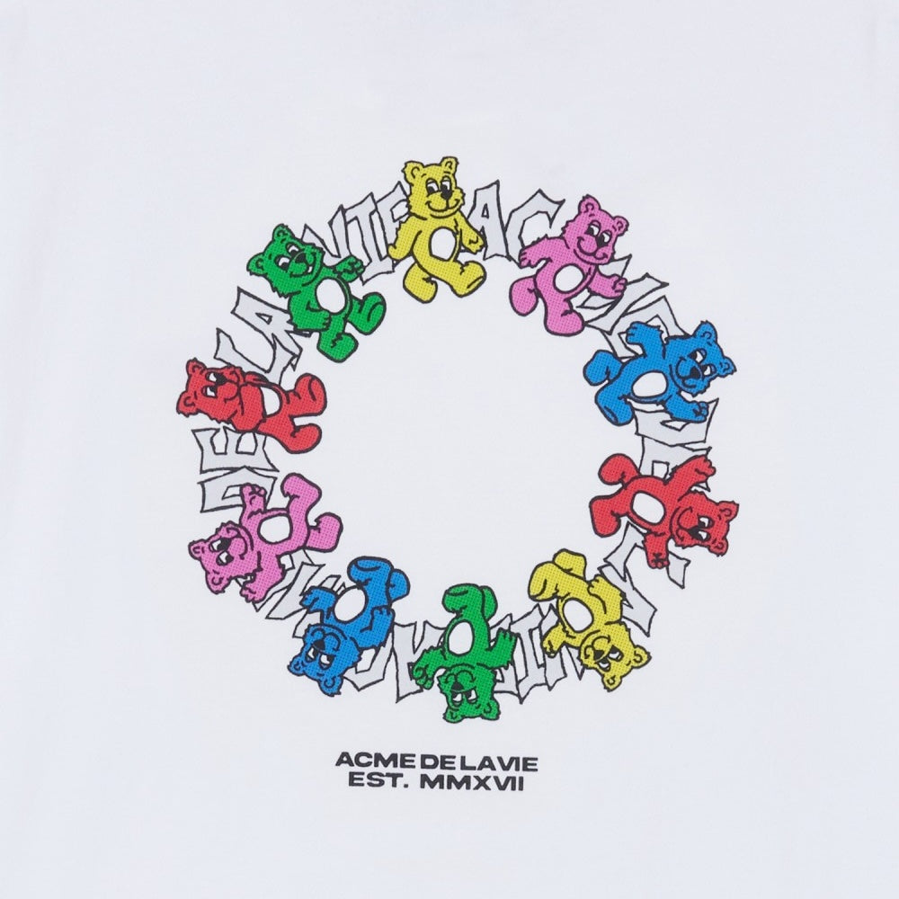 ADLV Round Walking AC Bear SS T-Shirt White oversized graphic tee colorful bear print casual streetwear top