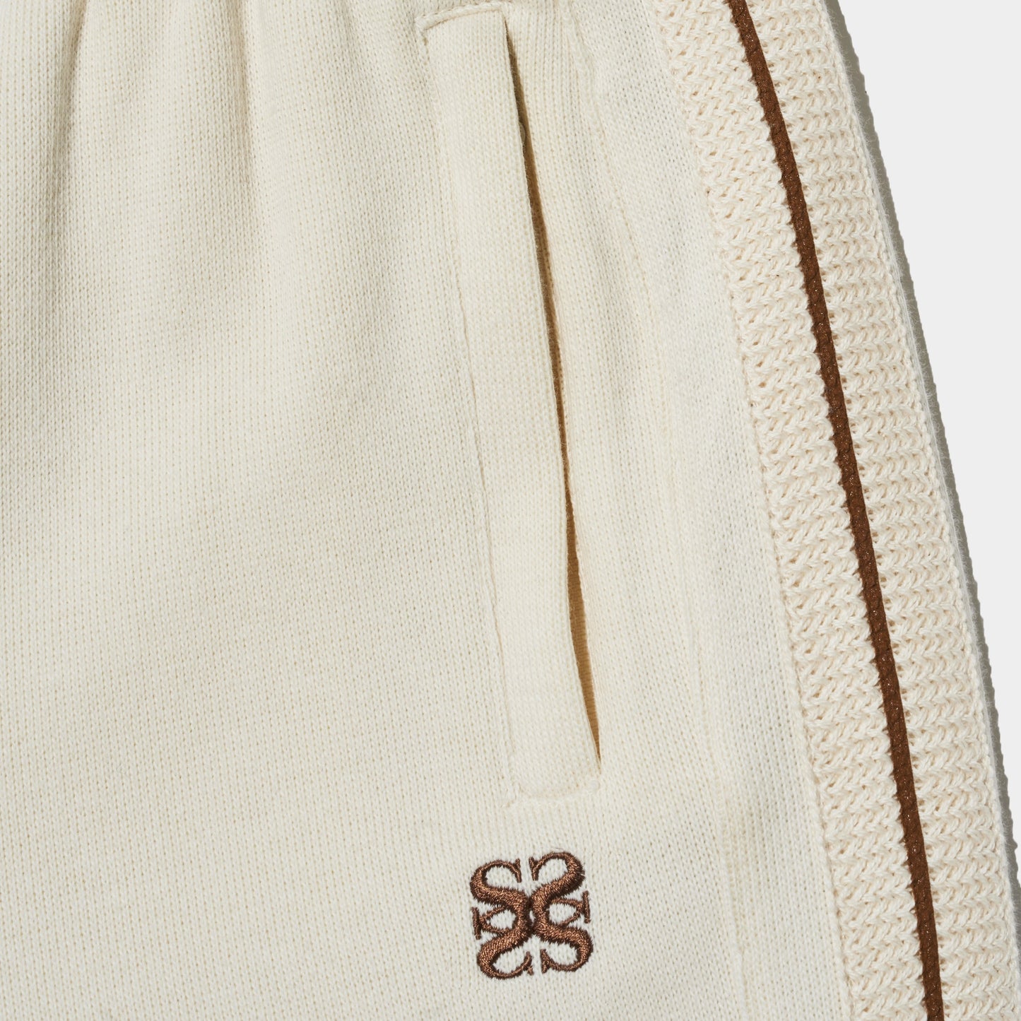 SATUR Lawton All Day Track Shorts Cream womens lightweight shorts elastic waistband side pockets embroidered logo casual apparel