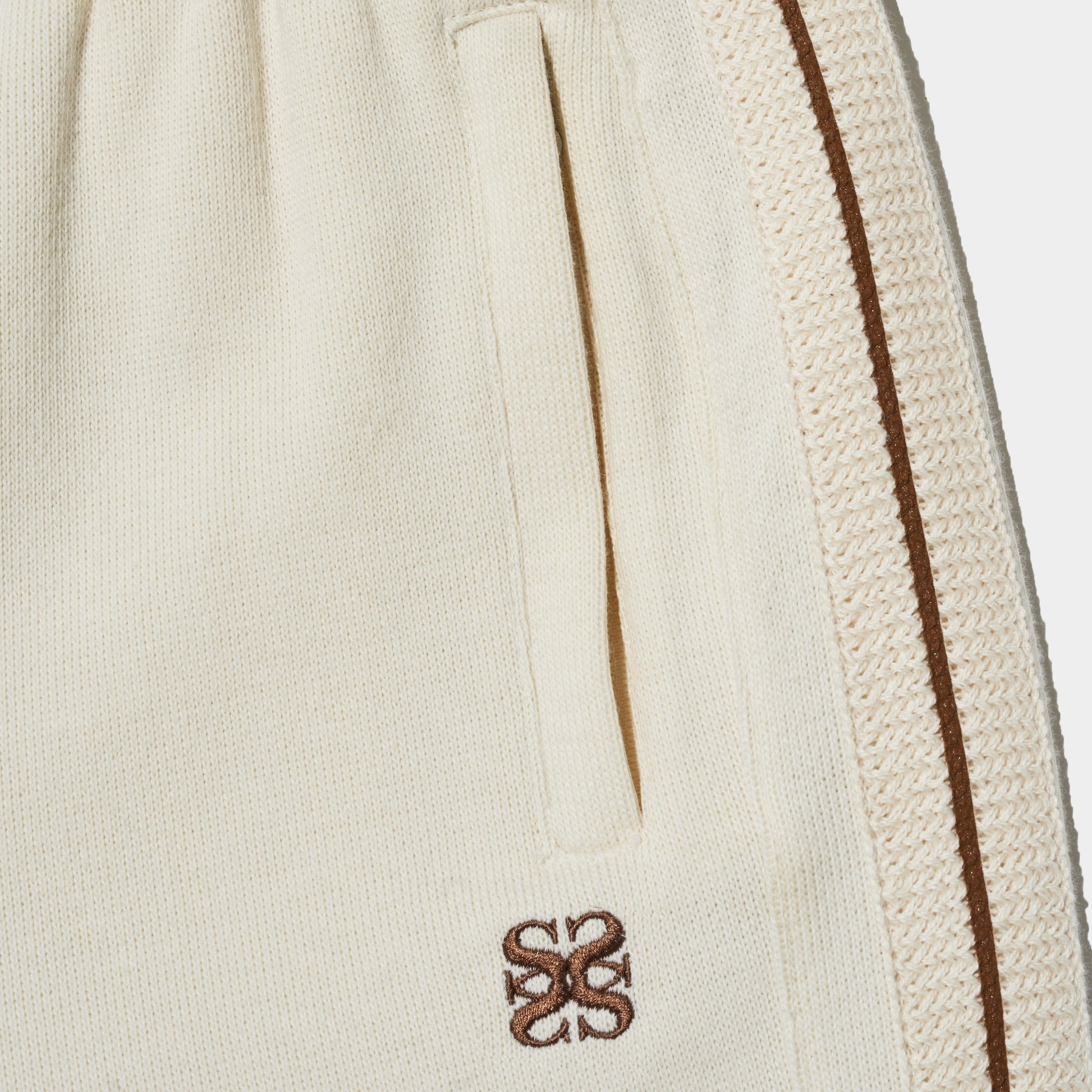SATUR Lawton All Day Track Shorts Cream womens lightweight shorts elastic waistband side pockets embroidered logo casual apparel