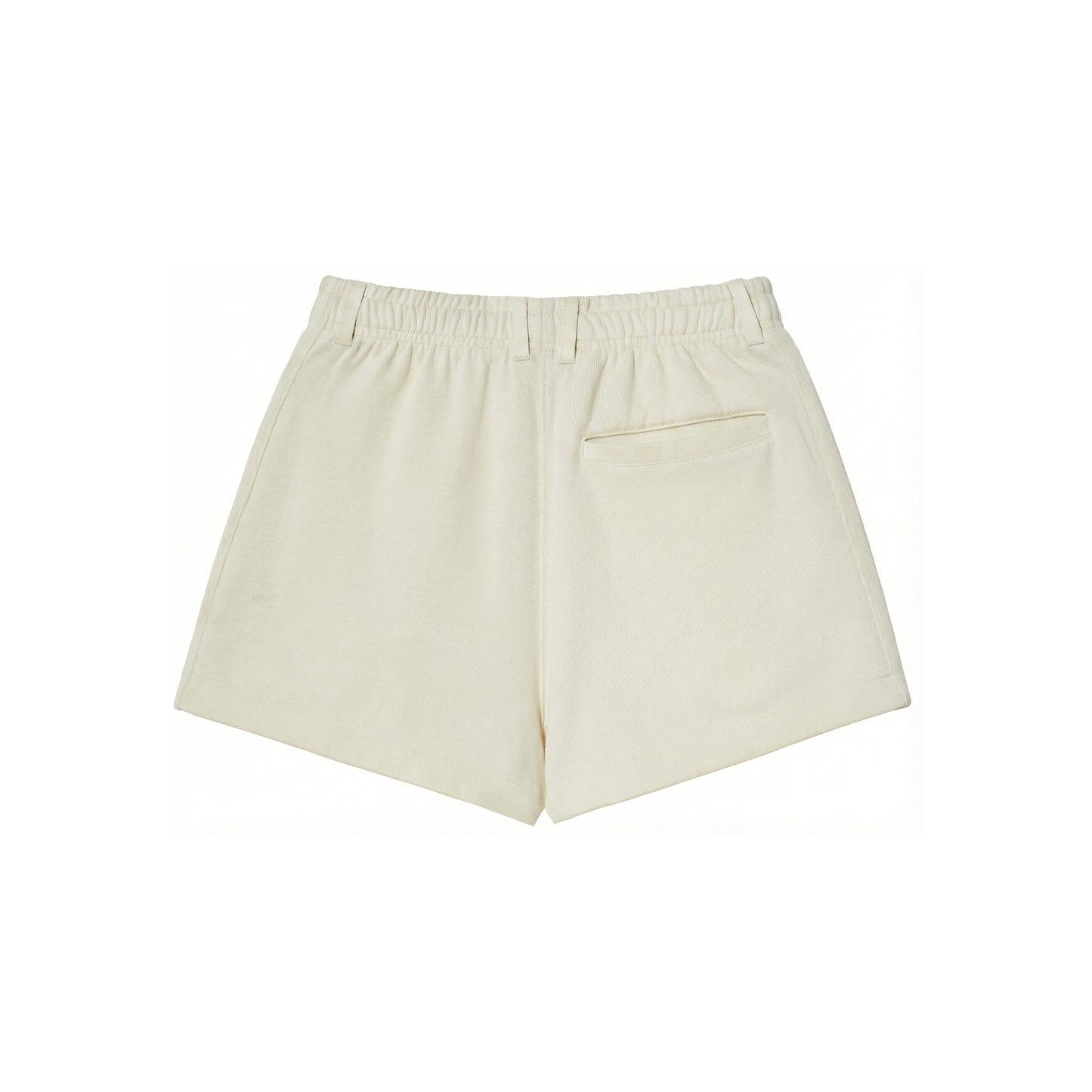 SATUR Lawton All Day Track Shorts Cream womens lightweight shorts elastic waistband side pockets embroidered logo casual apparel