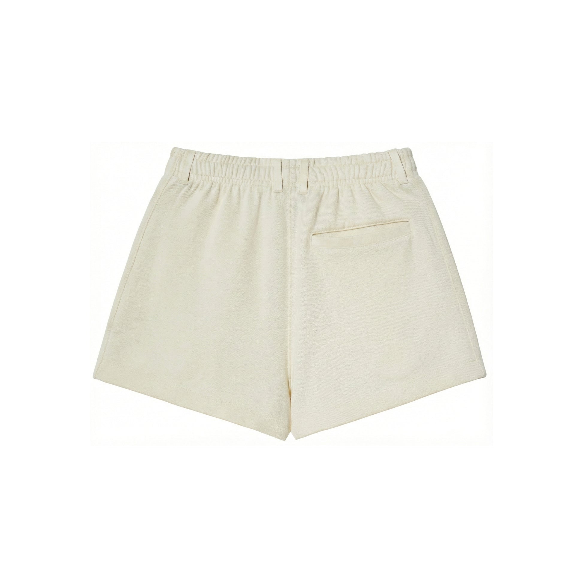 SATUR Lawton All Day Track Shorts Cream womens lightweight shorts elastic waistband side pockets embroidered logo casual apparel