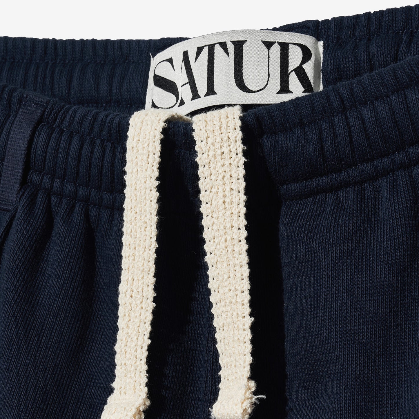 SATUR Lawton All Day Track Shorts Navy womens lightweight shorts elastic waistband side pockets embroidered logo casual apparel